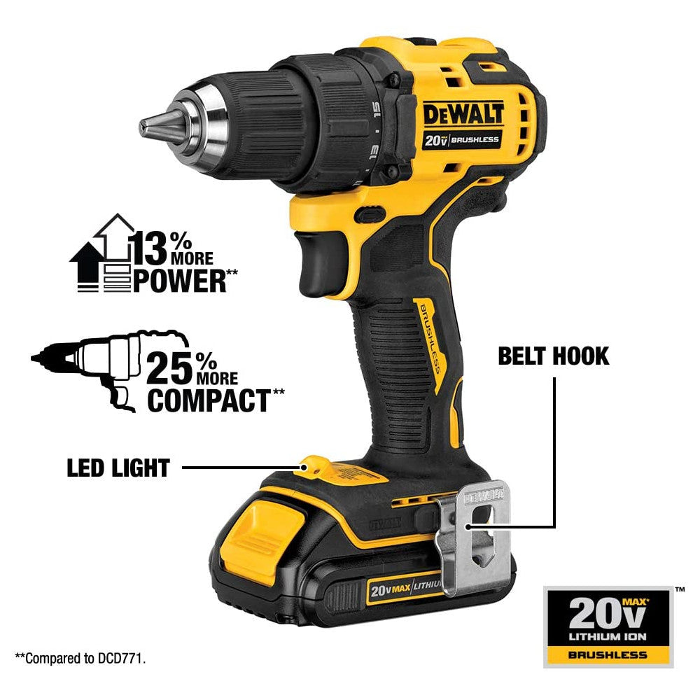 DEWALT 20V MAX* Cordless Drill/Driver Kit, Compact 1/2 Inch (Refurbished with Warranty) - DCD708C2 - Perfect for DIY Projects, Home Repairs & Professional Construction Work