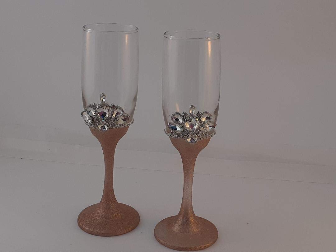 Elegant Rose Gold Champagne Glasses Set with Serving Tray & Decorative Candles - Perfect for Weddings, Anniversaries & Romantic Dinners