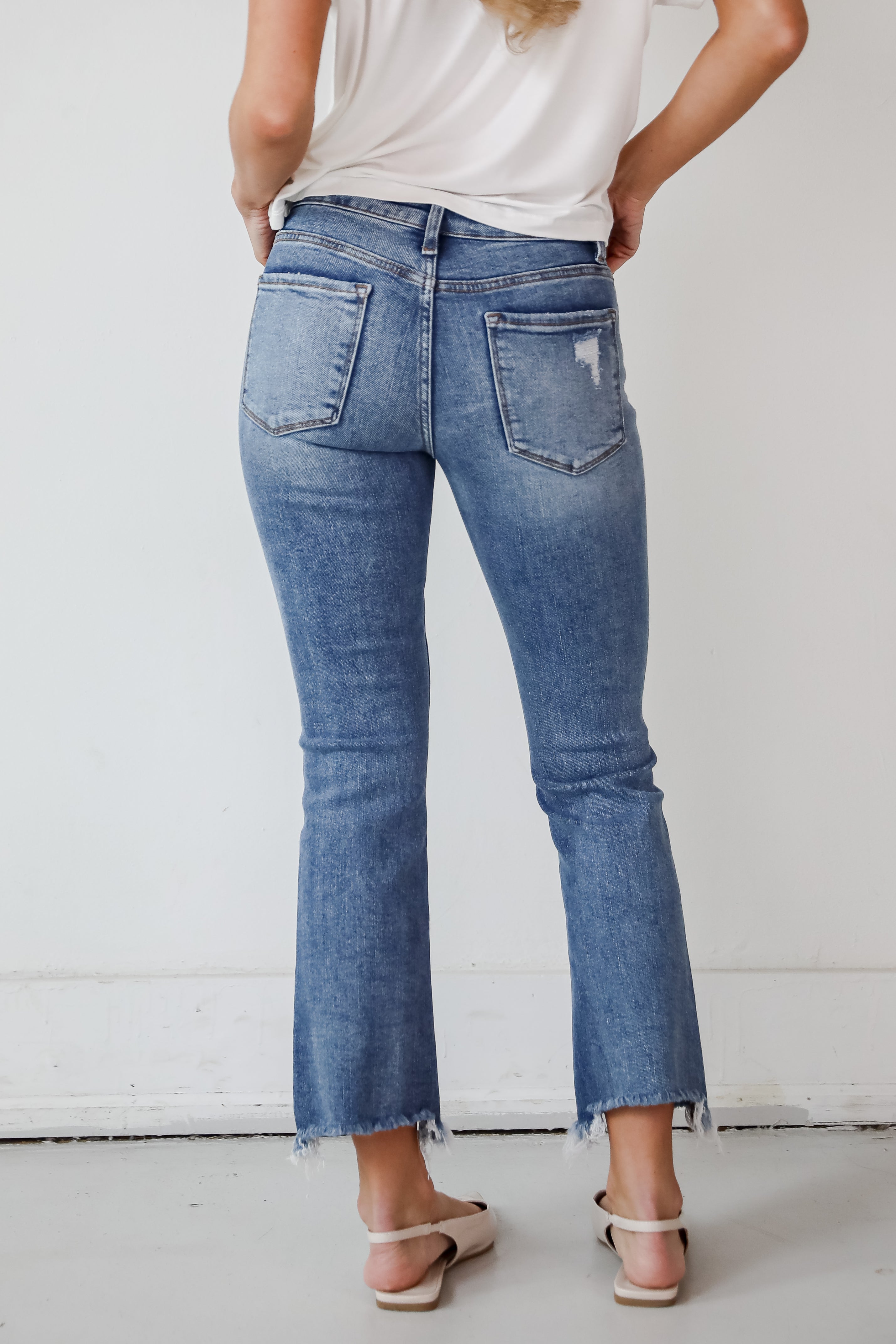 Amber Medium Wash Mid Rise Ankle Bootcut Jeans for Women - Comfortable Stretch Denim Pants for Casual Wear & Everyday Outfits