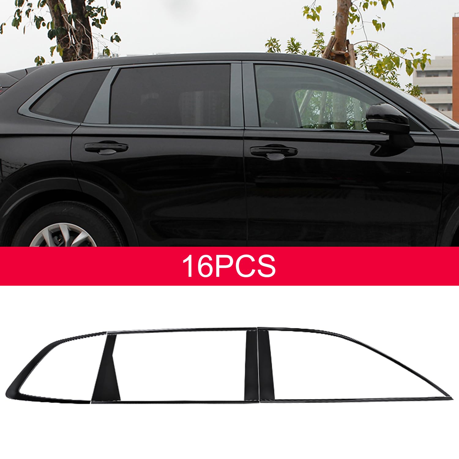 2023-2025 Honda CRV CR-V Car Window Sill & Middle Post Molding Cover Trim - 16PCS ABS Gloss Black Exterior Accessories | Perfect for Car Customization & Protection