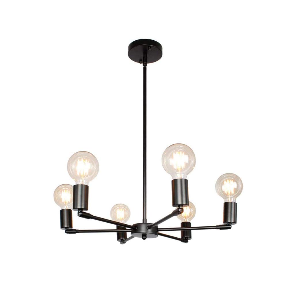 Farmhouse Chandelier 6-Light Black Industrial Ceiling Light - Semi-Recessed Wall Mounted Fixture for Dining Room, Bedroom & Hotel Decor - Modern Rustic Lighting for Home & Commercial Spaces