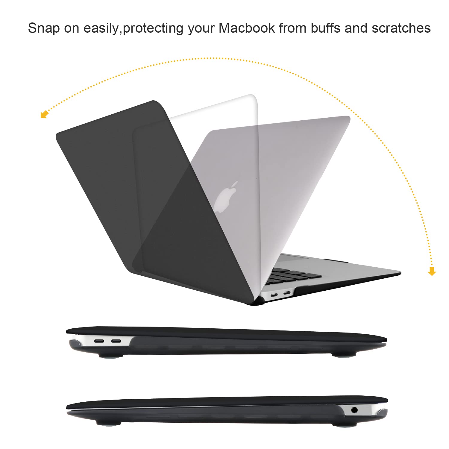 iCasso Hard Shell Case Cover & Keyboard Cover for MacBook Air 13 inch (2021-2018 Release A2337/A1932/A2179) - Compatible with Touch ID Retina Display, Protective Laptop Case (Black) - Perfect for Work, Travel & School