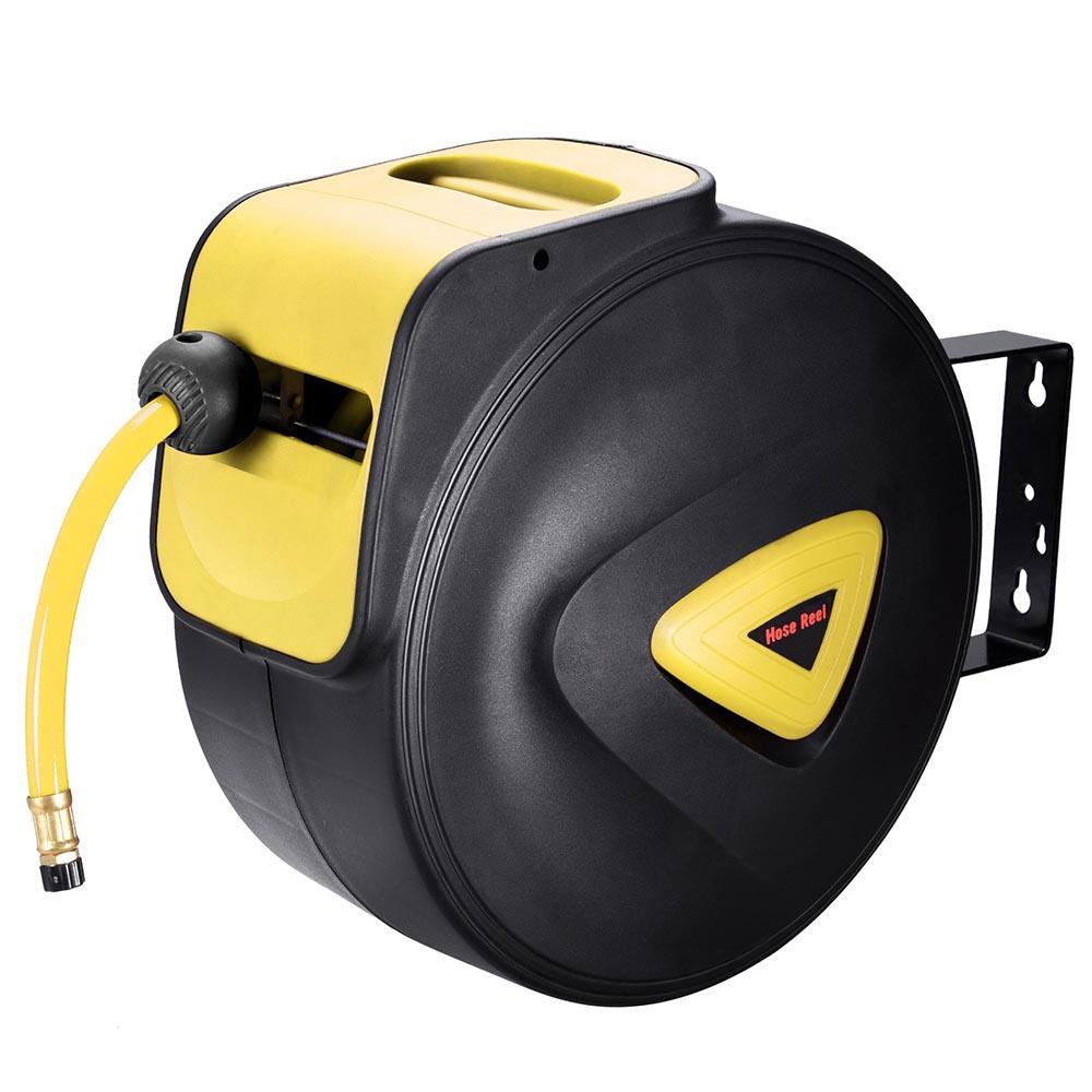65ft 3/8in Retractable Air Hose Reel - Wall Mount Auto Rewind Heavy Duty Air Compressor Hose Reel for Garage, Workshop & Industrial Use