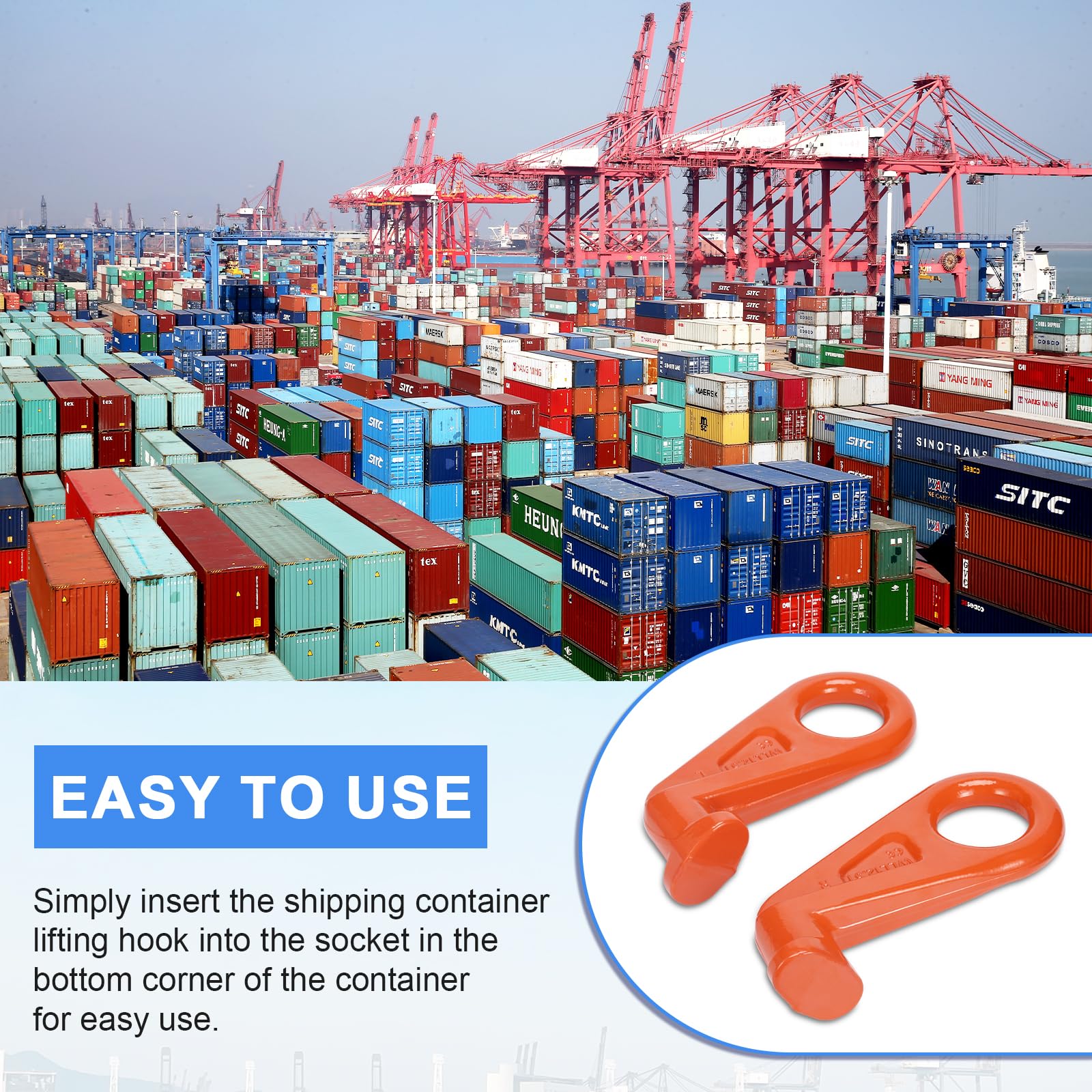Heavy Duty 12.5T G80 Alloy Steel Shipping Container Lifting Hooks - 45 Degree Left & Right Design for Cargo Transport, Storage & Logistics (4 Pack) - Ideal for Port Operations, Warehouse Loading & Industrial Material Handling