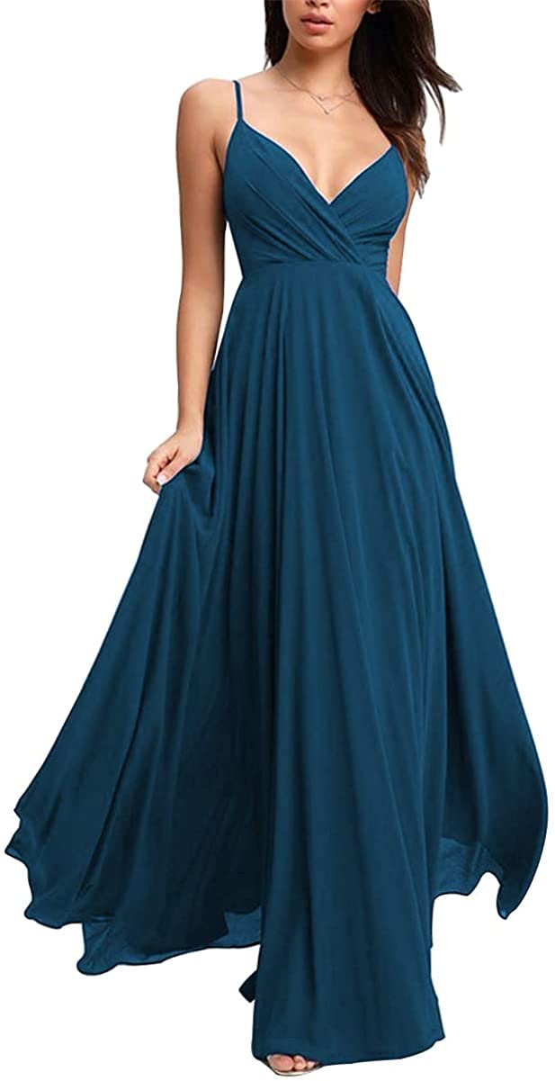 GMAR Spaghetti Strap V-Neck Chiffon Bridesmaid Dress - Elegant Long Maxi Prom Gown for Weddings, Parties & Special Occasions | Perfect for Bridal Shower, Evening Events & Formal Dinners