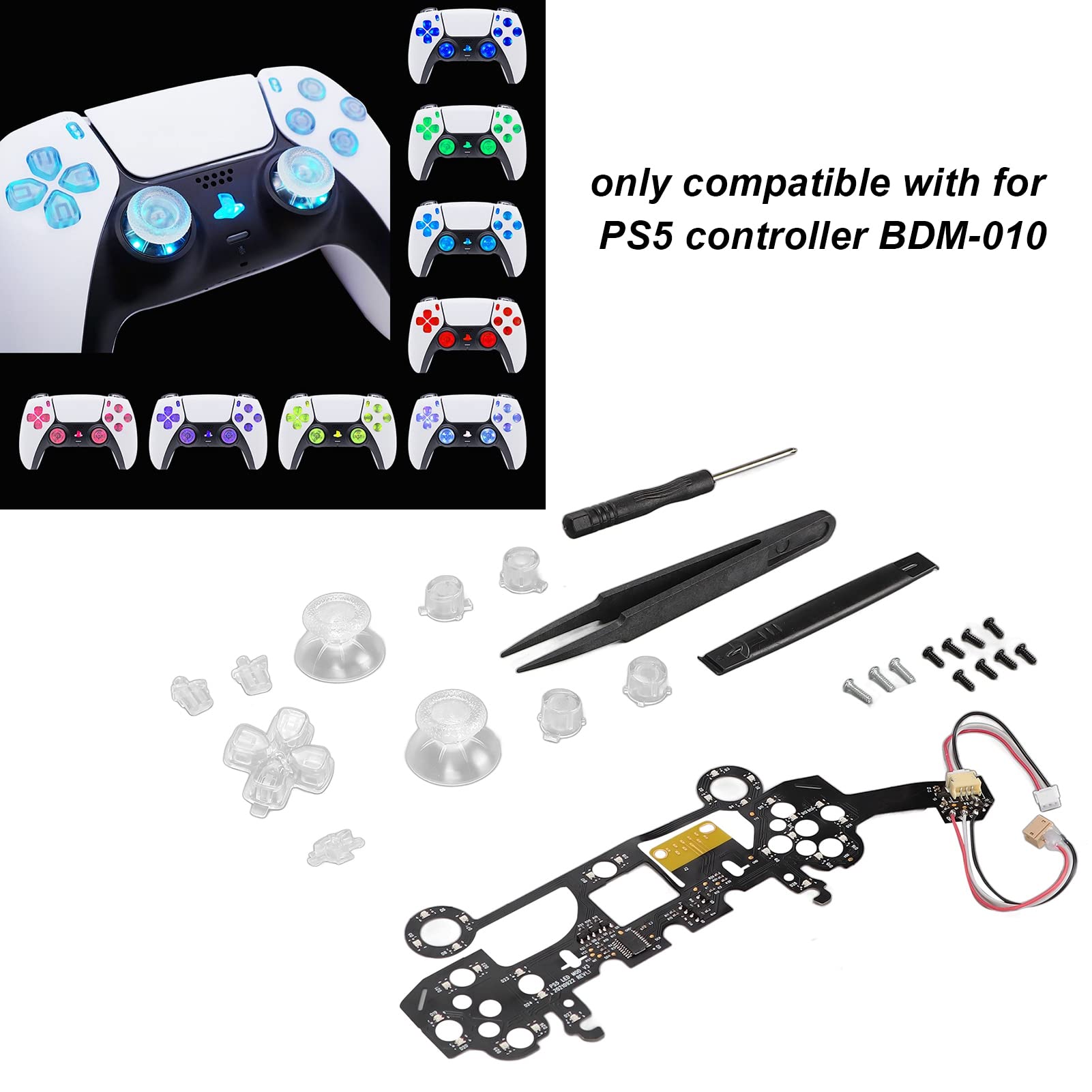 Multi-Color LED Thumbstick & D-Pad Buttons for PS5 Controller - 8 Colors, 19 Lighting Modes, DIY Customizable Light Kit | Perfect for Gaming, Streaming & Gift Giving