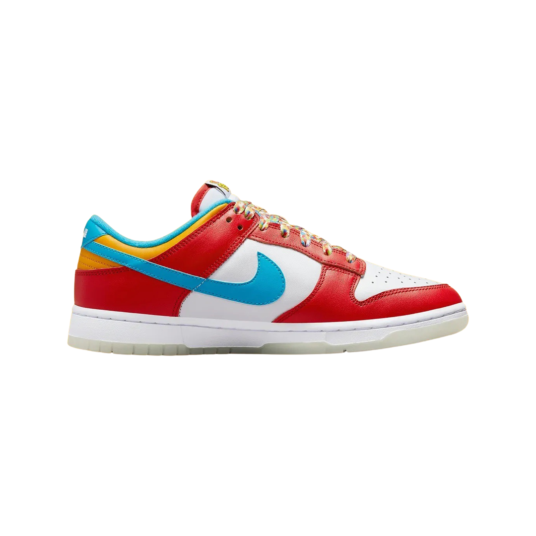 Nike Dunk Low x LeBron James Fruity Pebbles Sneakers - Habanero Red, Laser Blue & White Colorway - Basketball Shoes for Men, Streetwear Fashion & Casual Wear