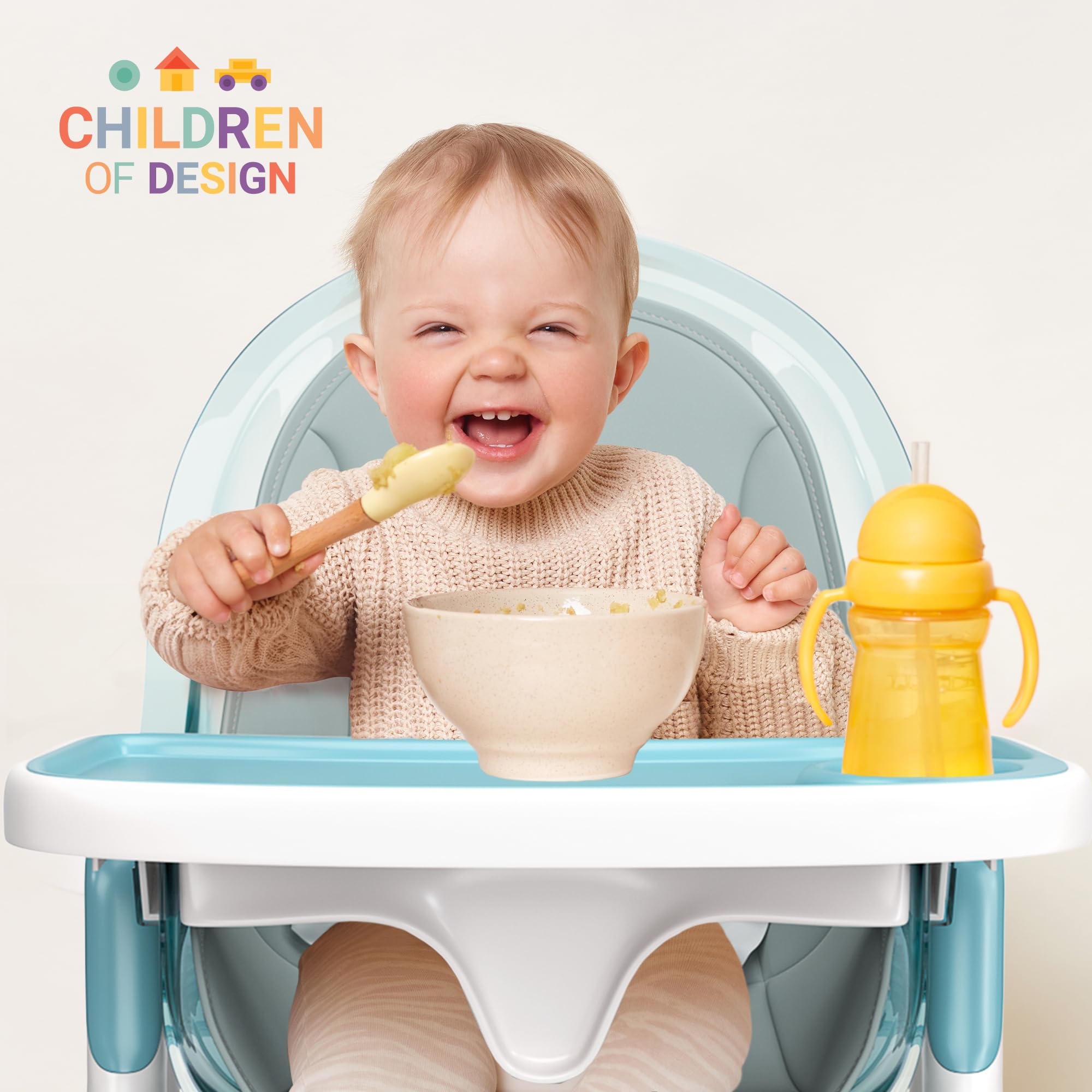 6-in-1 Deluxe Wooden High Chair for Babies & Toddlers - Modern, Safe & Compact Baby Highchair with Removable Tray & Cushion - Easy to Clean & Assemble - 3 Seat Positions & 2 Height Adjustments - Perfect for Dining, Feeding & Playtime at Home or Restaurant