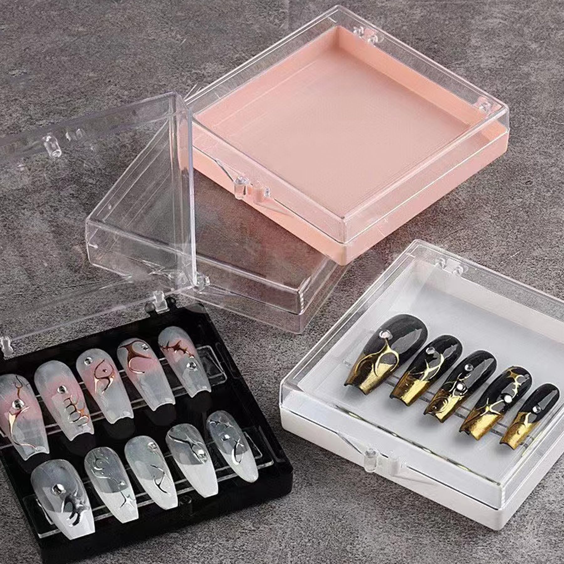 4pcs Press On Nail Storage Box - Empty False Nail Organizer with 10 Compartments for Nail Artists | Perfect for Salon, Travel & Home Nail Care Organization