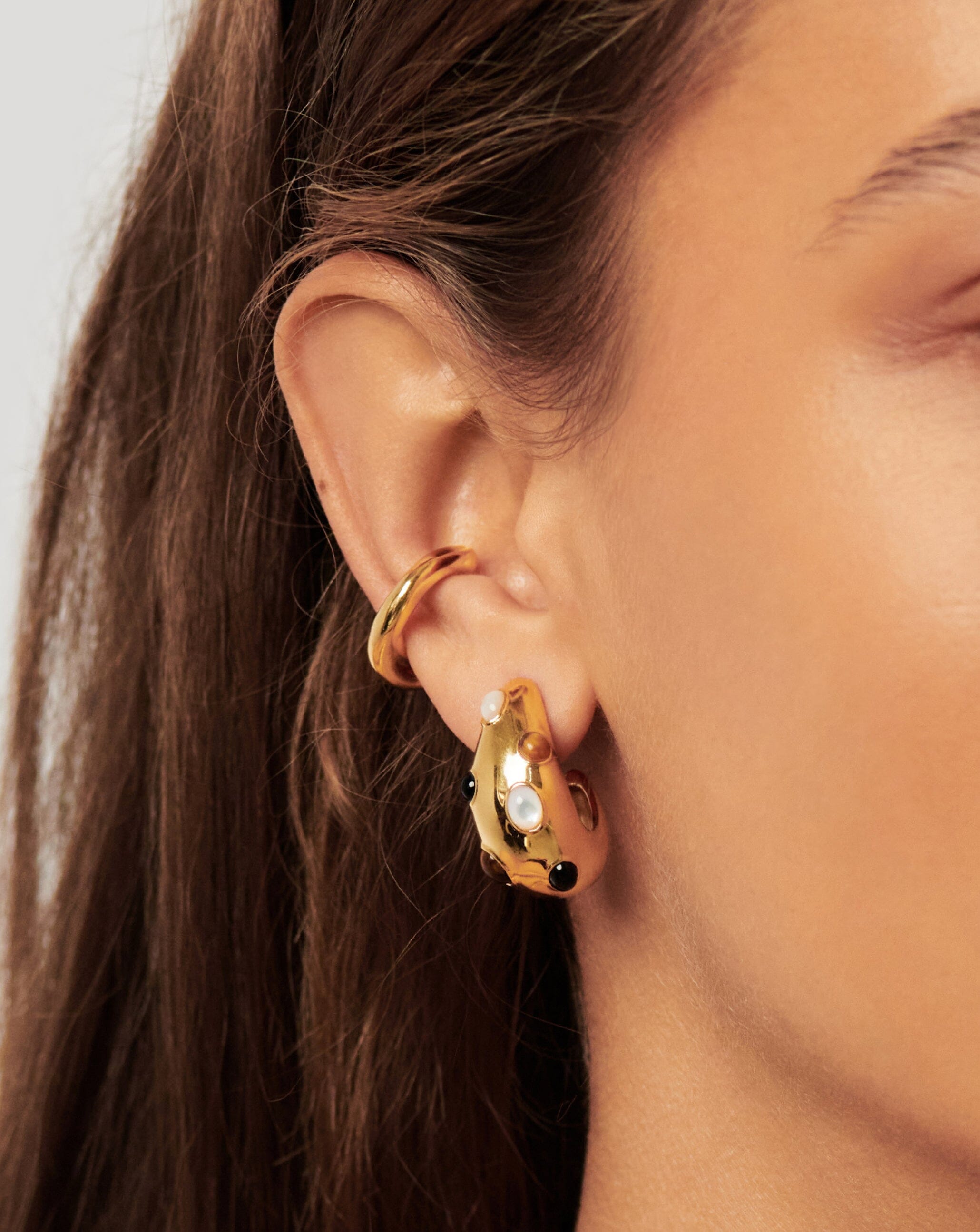 Savi Dome Medium Gemstone Hoop Earrings - 18k Gold Plated Jewelry for Women | Elegant Dangle Earrings for Party, Wedding & Everyday Wear