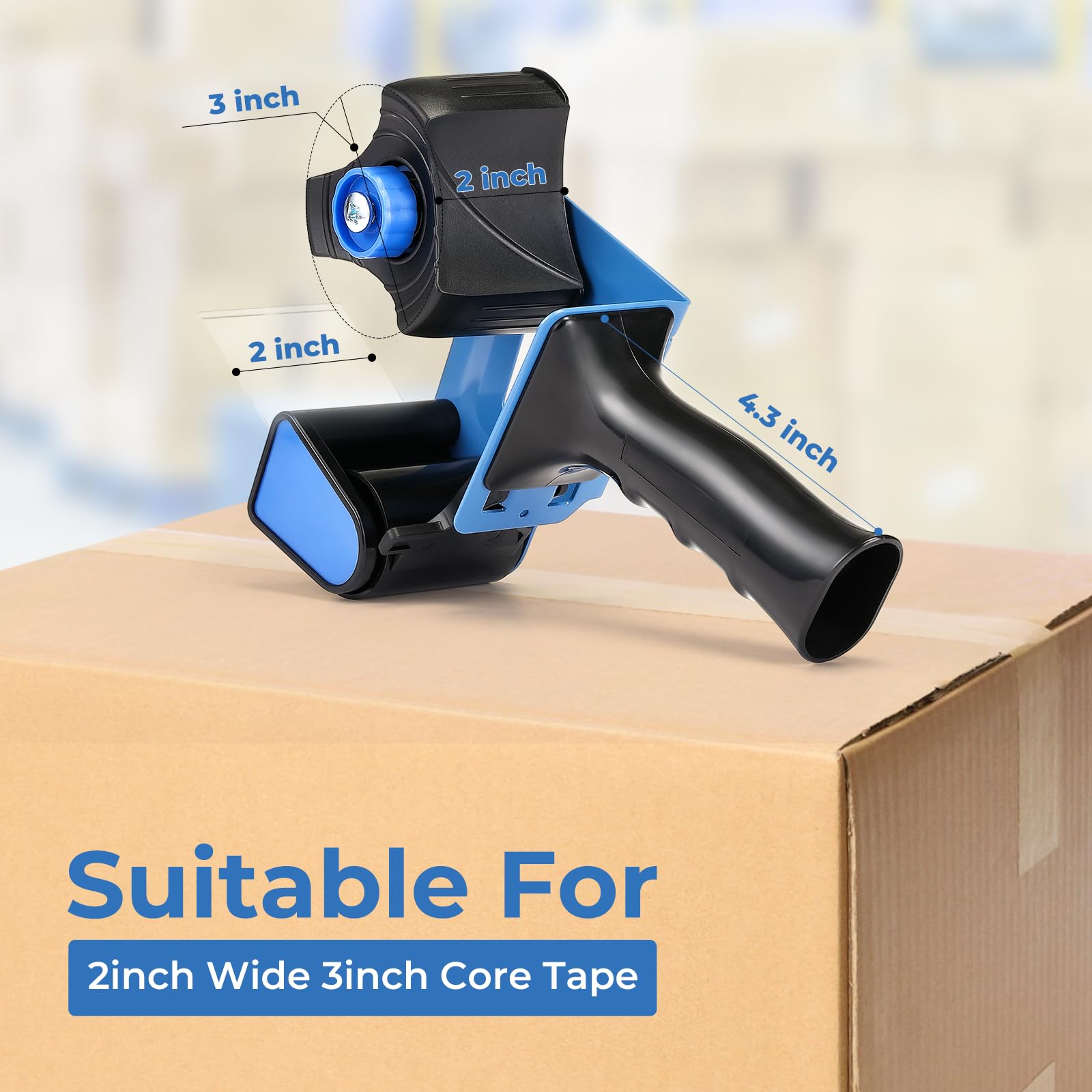 Heavy Duty MUNBYN Packing Tape Dispenser for Shipping, Moving, Carton & Box Sealing - Compatible with 2 Inch & 3 Inch Core Tapes (Blue) | Ideal for Warehouse, Office & Home Packing Needs