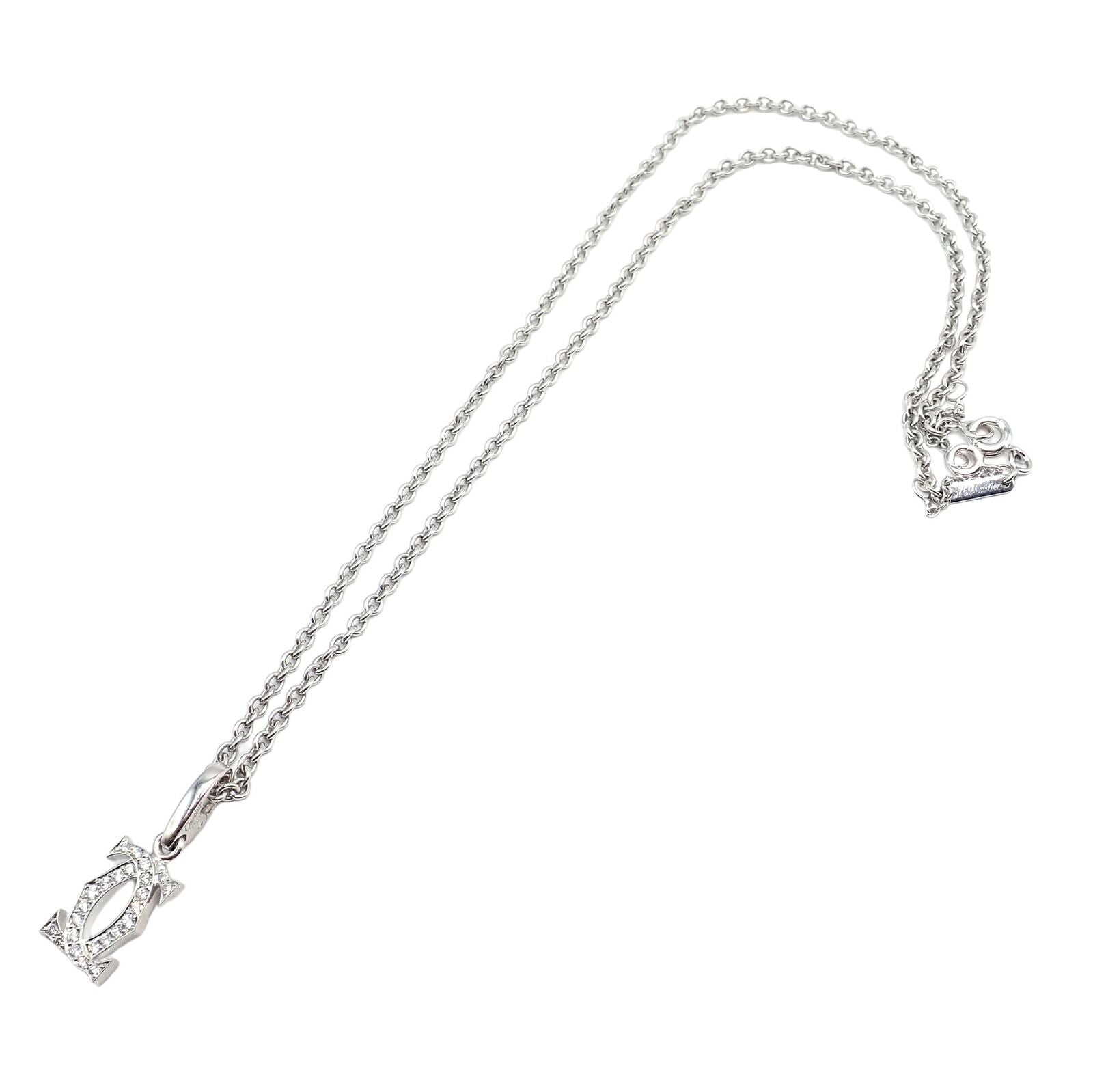 Authentic Cartier Double C 18k White Gold Diamond Pendant Necklace for Women - Luxury Jewelry Gift for Anniversary, Birthday & Special Occasions