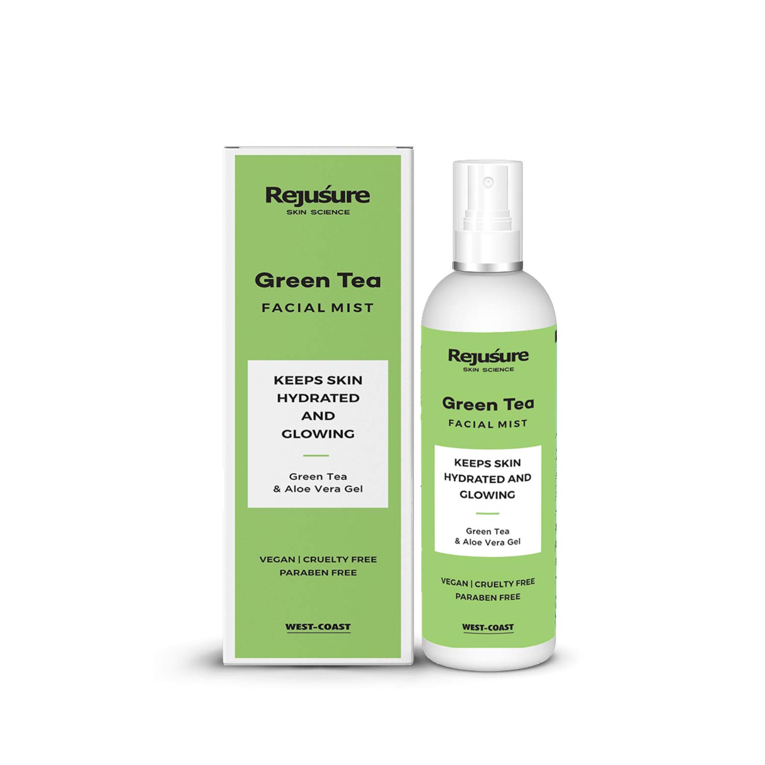 Rejusure Green Tea Face Mist for Hydration & Glow - 100ml Facial Spray for Dry Skin - Refreshing Skin Care for Daily Use & Travel