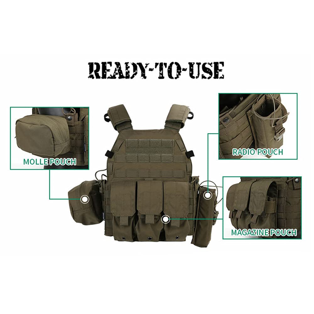 Emerson Gear LBT6094A Tactical Vest for Airsoft & Paintball - Radio Pouch, Triple Mag Pouch, Dump Pouch - Perfect for Military Simulation, Outdoor Training & Airsoft Games