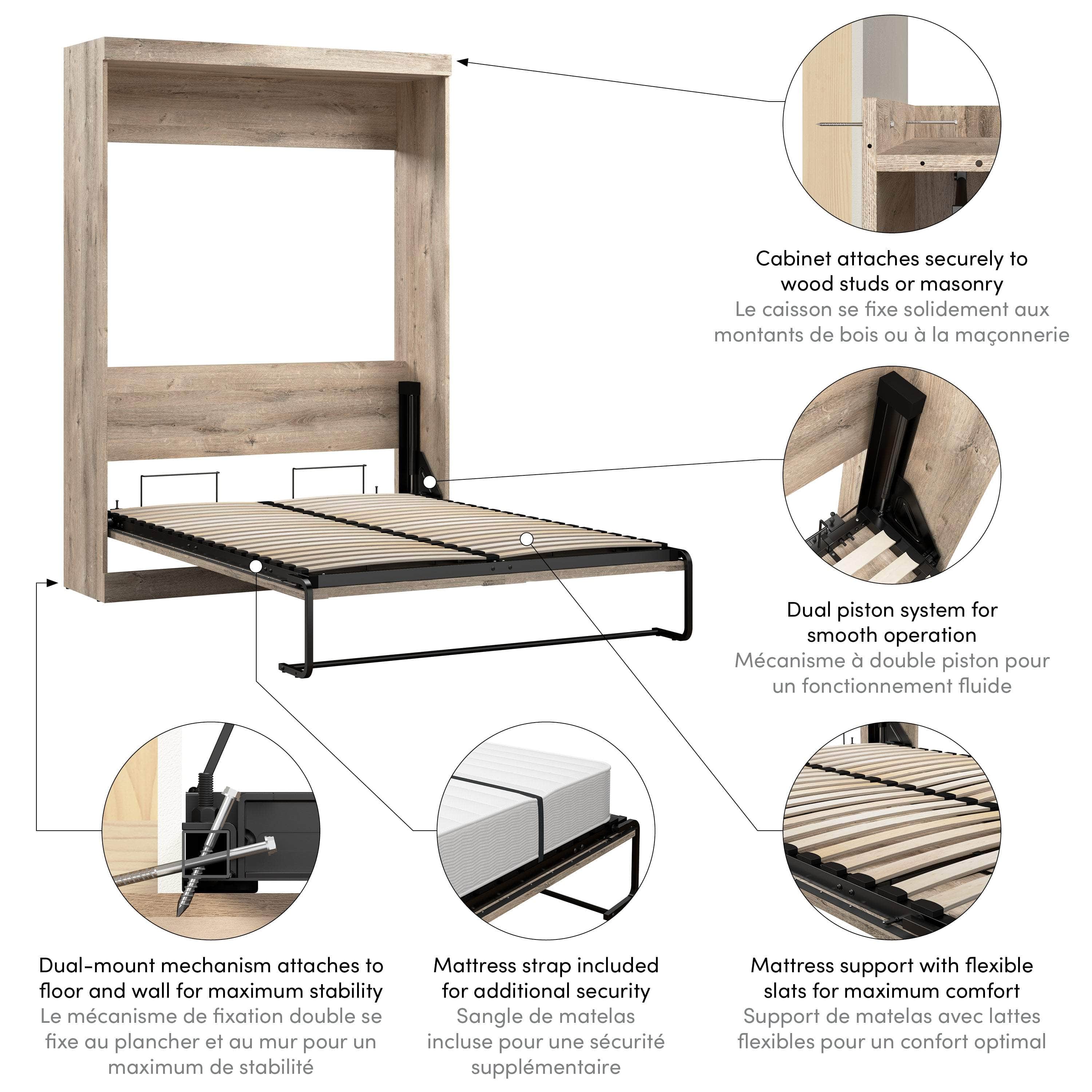 Pur Full Size Murphy Wall Bed with 7 Color Options - Space-Saving Wall Bed for Small Apartments, Guest Rooms & Home Offices