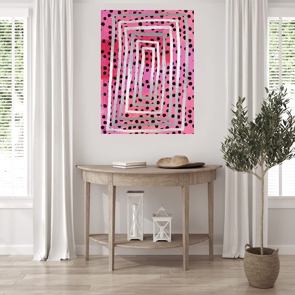 Pink Dot Maze Abstract Canvas Wall Art by Nikki Chu - Modern Home Decor for Living Room, Bedroom, Office & More - 32x43 Inch Ready to Hang Painting - Perfect for Contemporary Spaces & Gift Giving