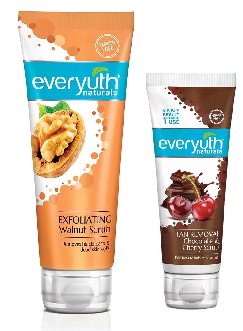 Everyuth Exfoliating Walnut Scrub & Chocolate Cherry Tan Removal Scrub Combo Pack - 100g + 50g | Deep Cleansing, Dead Skin Removal | Perfect for Daily Skincare & Spa Treatments