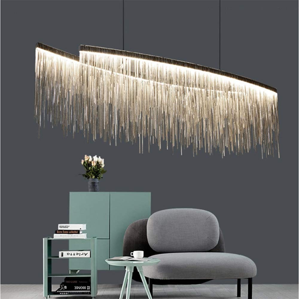 Modern Luxury Tassel Chandelier LED Pendant Light - 47 Inch Linear Ceiling Lighting Fixture in Chrome with Neutral White Light for Living Room, Dining Room, Hotel & Retail Store Decor | Elegant Home & Commercial Lighting Solution