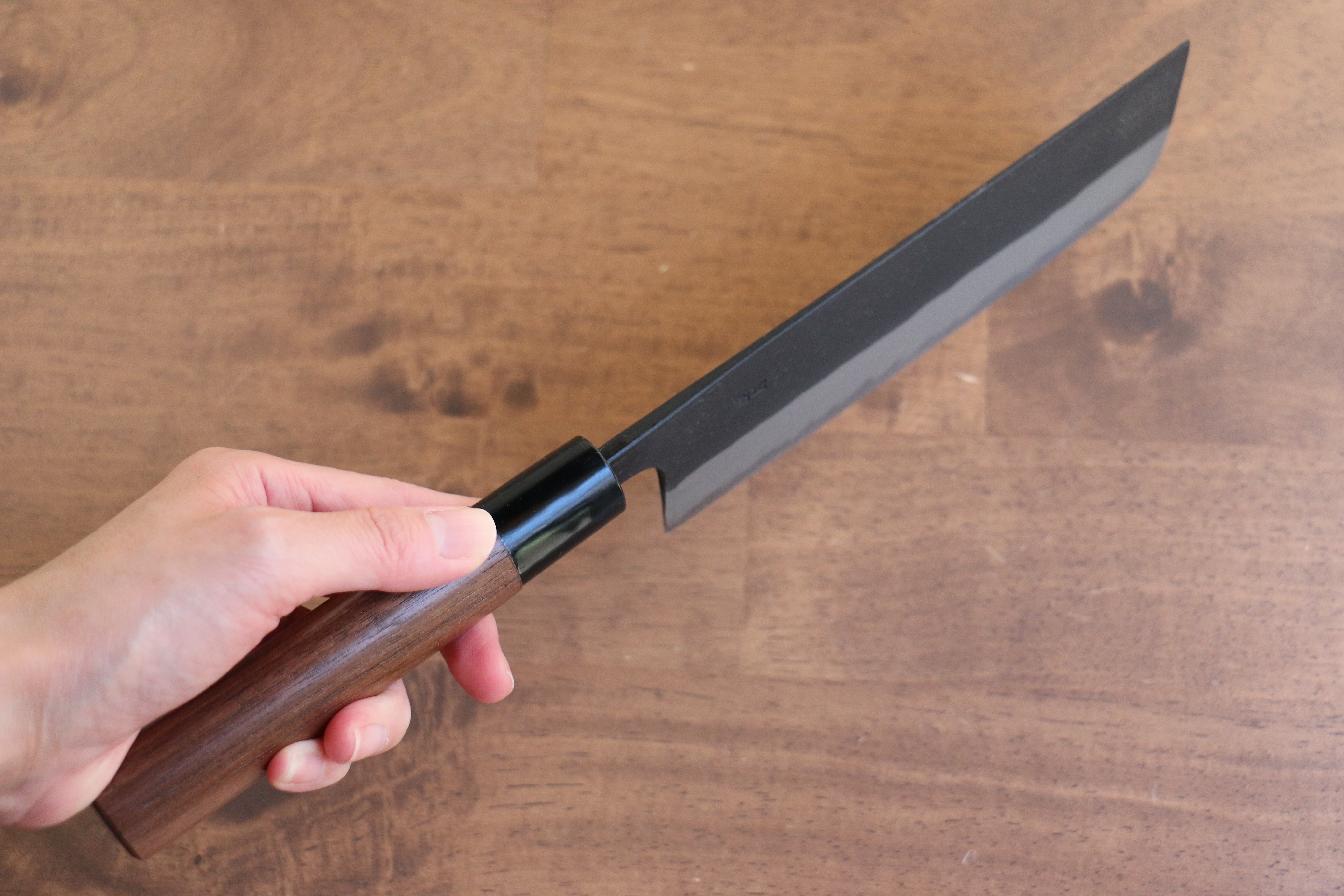 Premium Nao Yamamoto Blue Steel Kurouchi Nakiri Knife 165mm - Japanese Walnut Handle - Perfect for Slicing Vegetables & Herbs in Professional & Home Kitchens