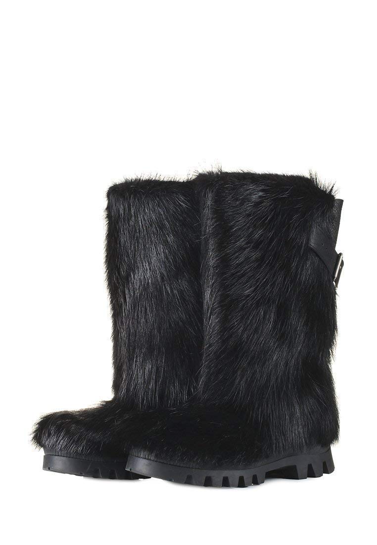 Men's Black Long Nutria Fur Boots - Warm Mukluks, Viking Style Winter Snow Boots with Furry Lining | Perfect for Arctic Adventures, Snowshoeing & Extreme Cold Weather