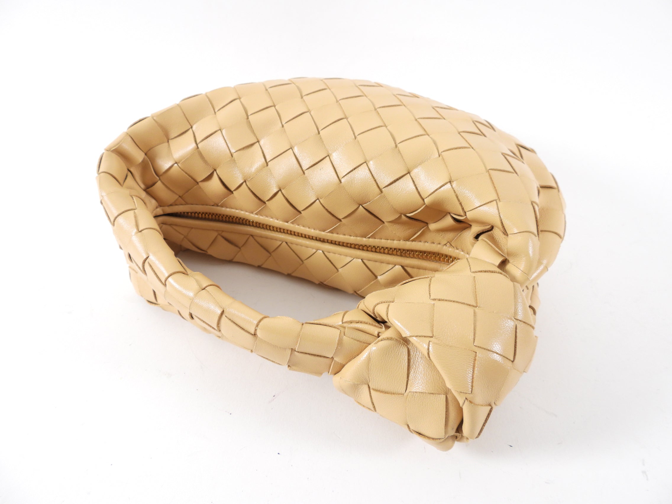 Bottega Veneta Dark Praline Gold Mini Jodie Intrecciato Leather Crossbody Bag - Luxury Designer Handbag for Women, Perfect for Date Night & Evening Events