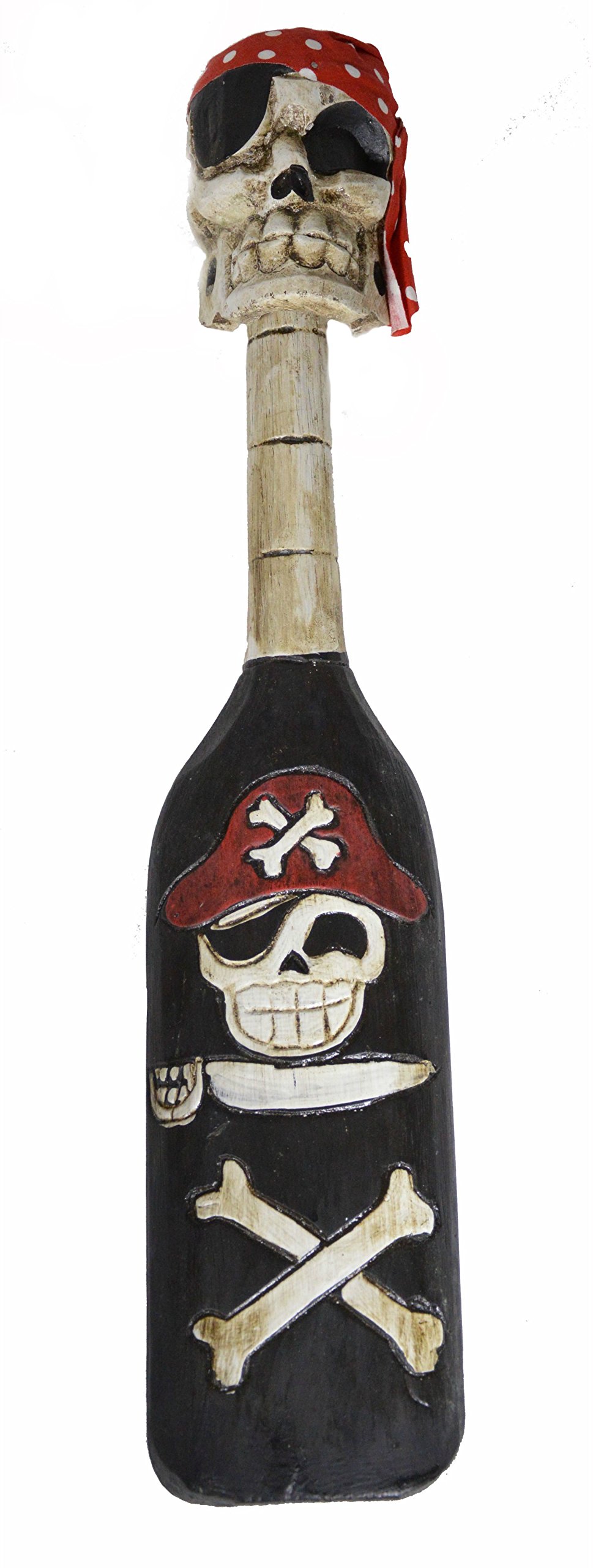 Handcrafted Pirate Bones Blood Knife Skull Skeleton Wood Carving Paddle Oar - Perfect for Halloween Decor, Pirate Themed Parties & Nautical Home Decor