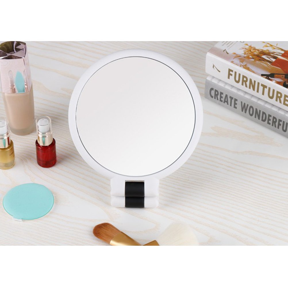 10x Magnifying Round Mirror with Stand - Adjustable Makeup Mirror for Shaving, Eyebrow Plucking & Detailed Makeup | Bathroom Vanity Mirror with LED Lights (White) - Perfect for Home, Salon & Travel Use