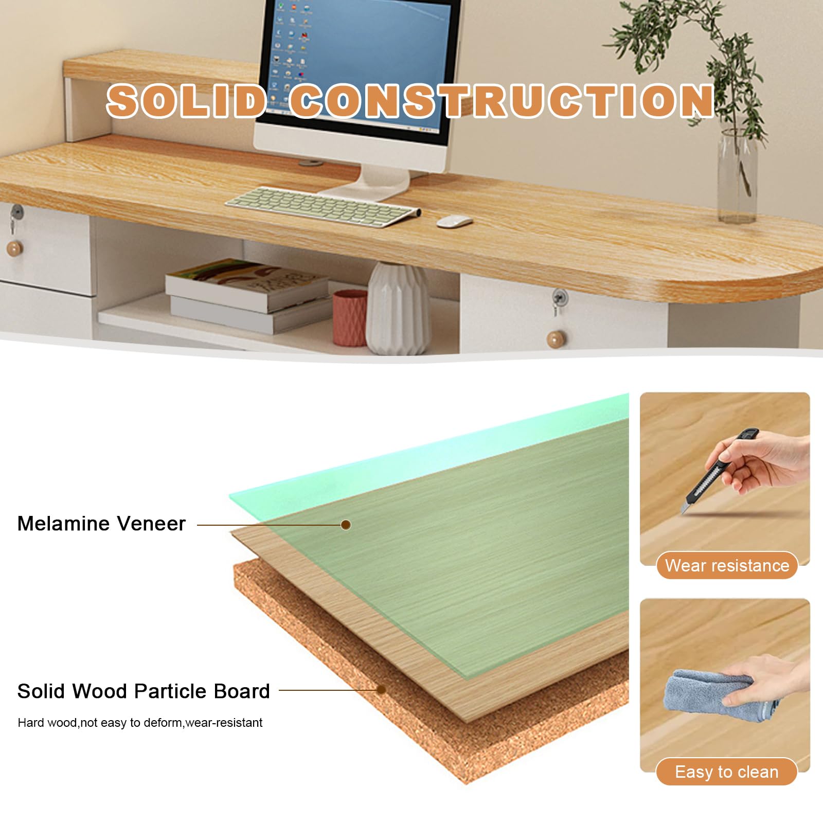Modern Reception Desk with Lockable Drawer & Open Shelves - Large Retail Counter for Salon, Office Lobby & Checkout Station - Durable Front Desk with Storage Cabinet for Professional Spaces