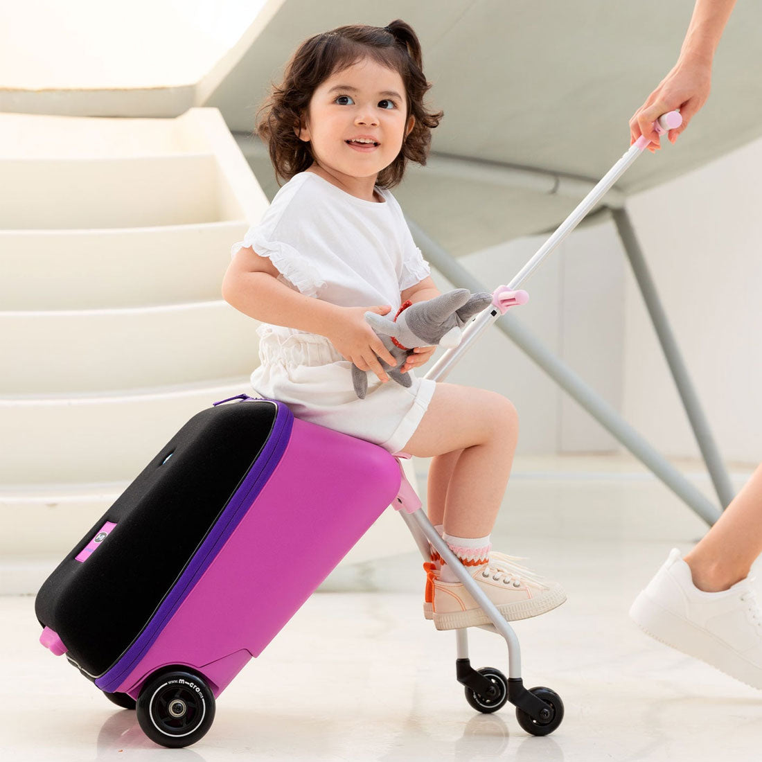 Micro Ride On Luggage Eazy Violet - Kids Travel Suitcase with Wheels & Handle for Airports, Vacations & School Trips