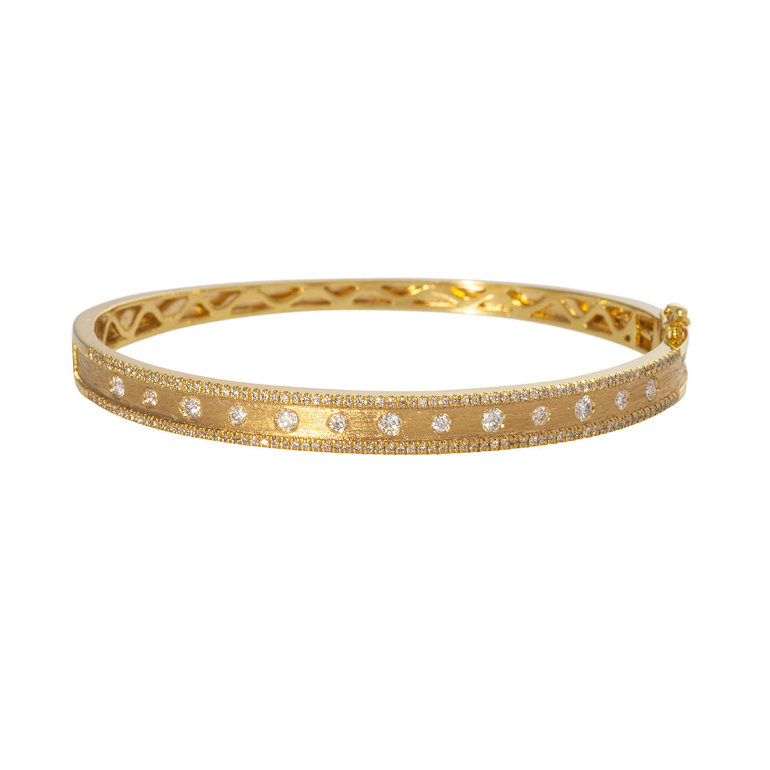 14K Yellow Gold Diamond Satin Finish Bangle Bracelet for Women - Elegant Jewelry Gift for Anniversary, Wedding & Special Occasions
