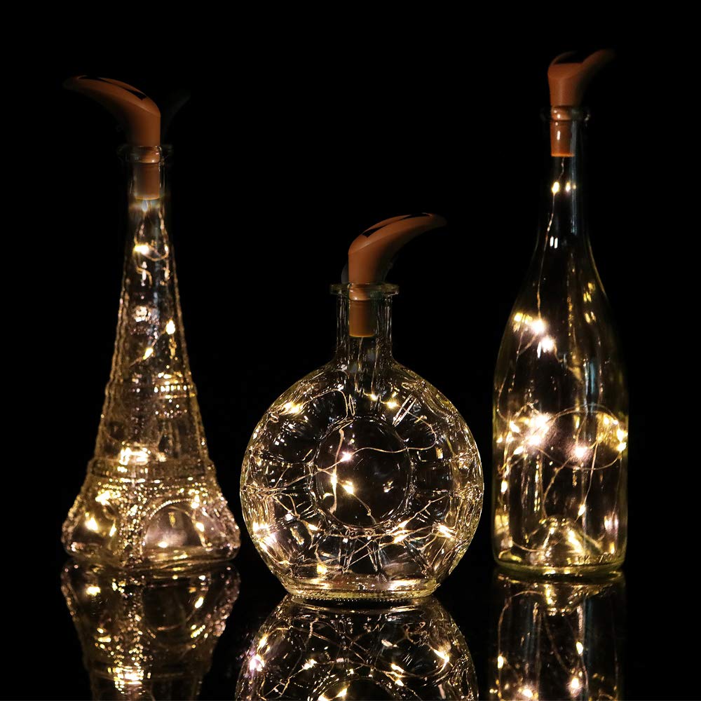 6 Pack 10 LED Warm White Solar Powered Wine Bottle Lights - Mini Copper Wire Waterproof Fairy String Lights for Holiday Wedding Party Decor, Home Garden Bedroom Outdoor Indoor Lighting (Perfect for Christmas, Patio, Backyard, and Table Centerpiece Decorations)