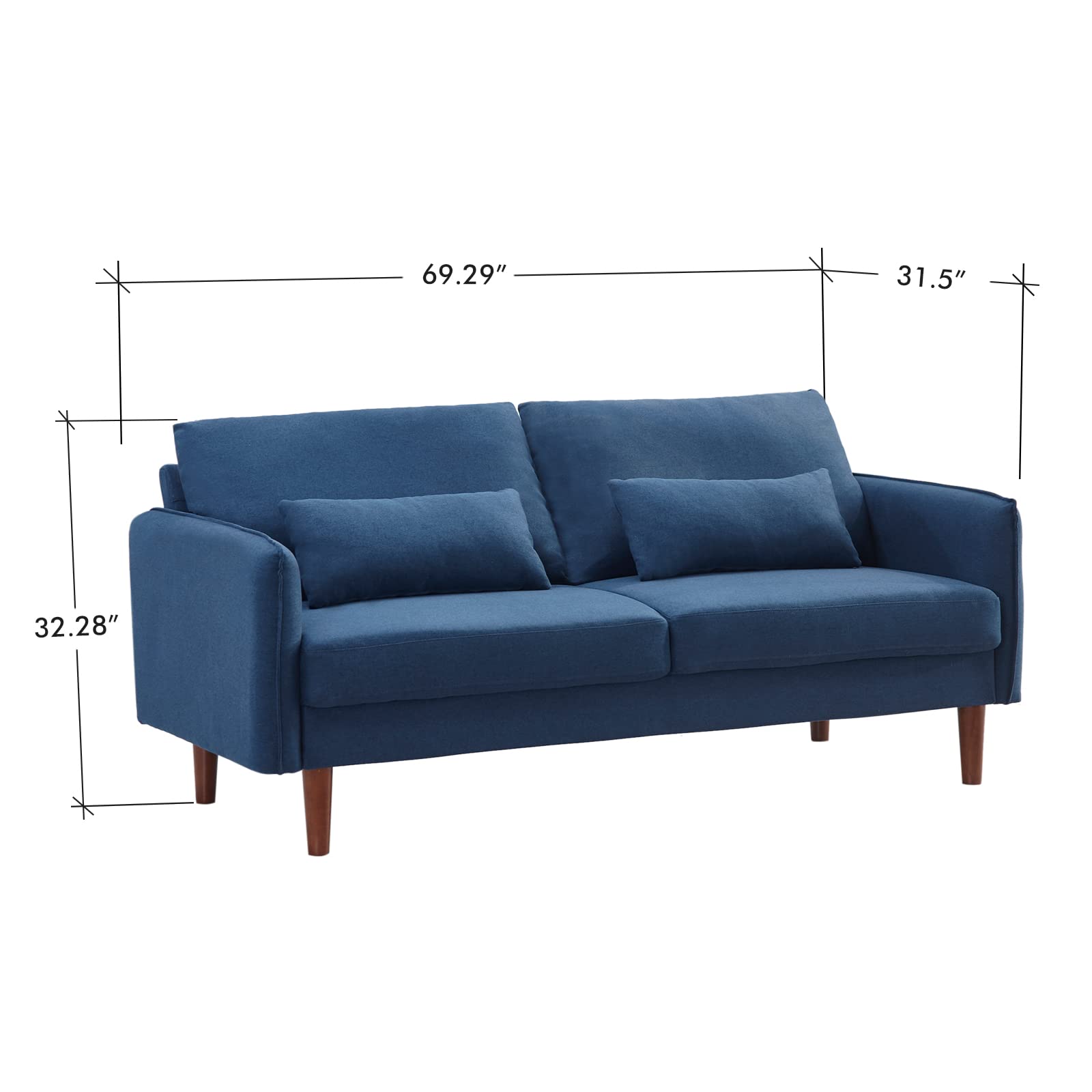 Modern Blue Fabric Sofa Couch - Soft Upholstery, Space-Saving Design for Small Living Rooms - Easy Tool-Free Assembly - Perfect for Apartments, Studios & Cozy Home Decor