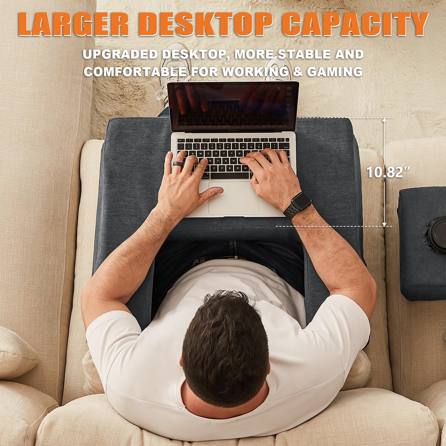 Memory Foam Lap Desk Pillow for Adults - Portable Bed & Sofa Workstation with Cup Holder & Arm Rest - Perfect for Reading, Working, Crocheting & Laptop Use in Bed, Floor or Couch (Grey)