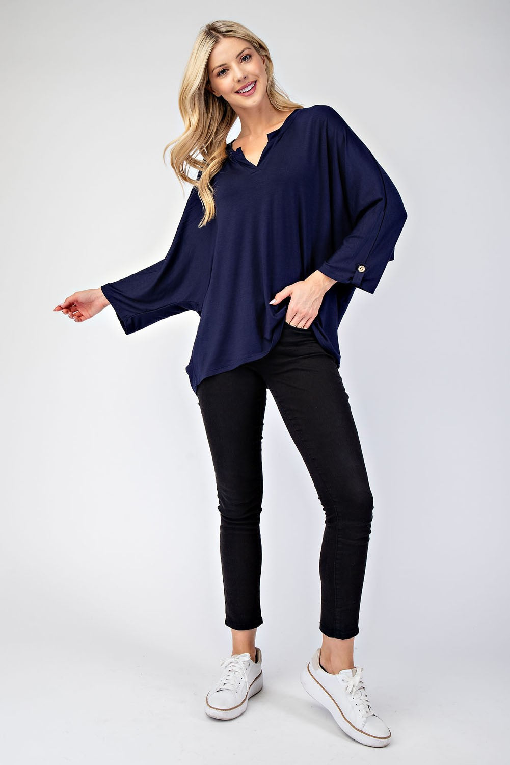 Celeste Women's Full Size Notched Collar 3/4 Sleeve Blouse - Elegant Office Wear & Casual Outfit for Work & Social Events