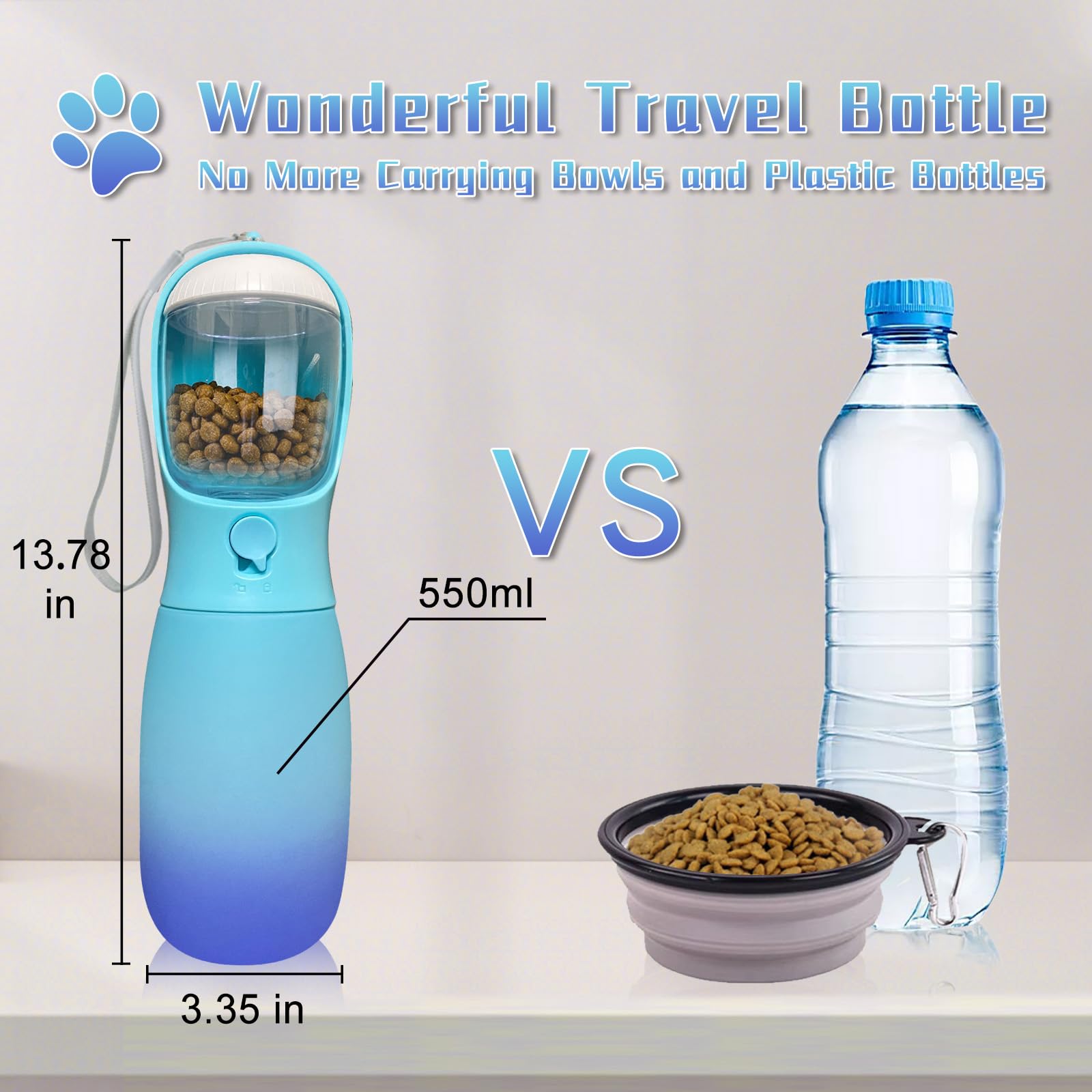 2-in-1 Portable Dog Water Bottle & Food Container - 19Oz Travel Bowl for Hiking, Walking & Outdoor Adventures - BPA Free Pet Accessories for Puppies & Dogs (Blue) - Perfect for Camping, Park Visits & Daily Walks