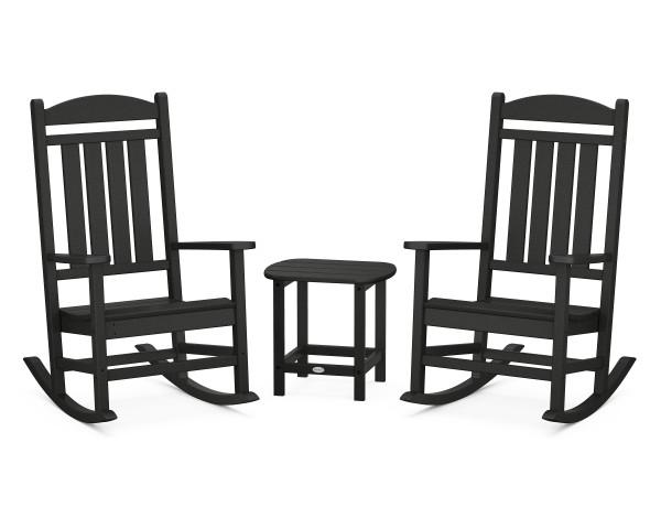 Premium Polywood Black Presidential Rocker 3-Piece Outdoor Furniture Set - Durable, Weather-Resistant Patio Rocking Chairs for Porch, Garden & Backyard Relaxation