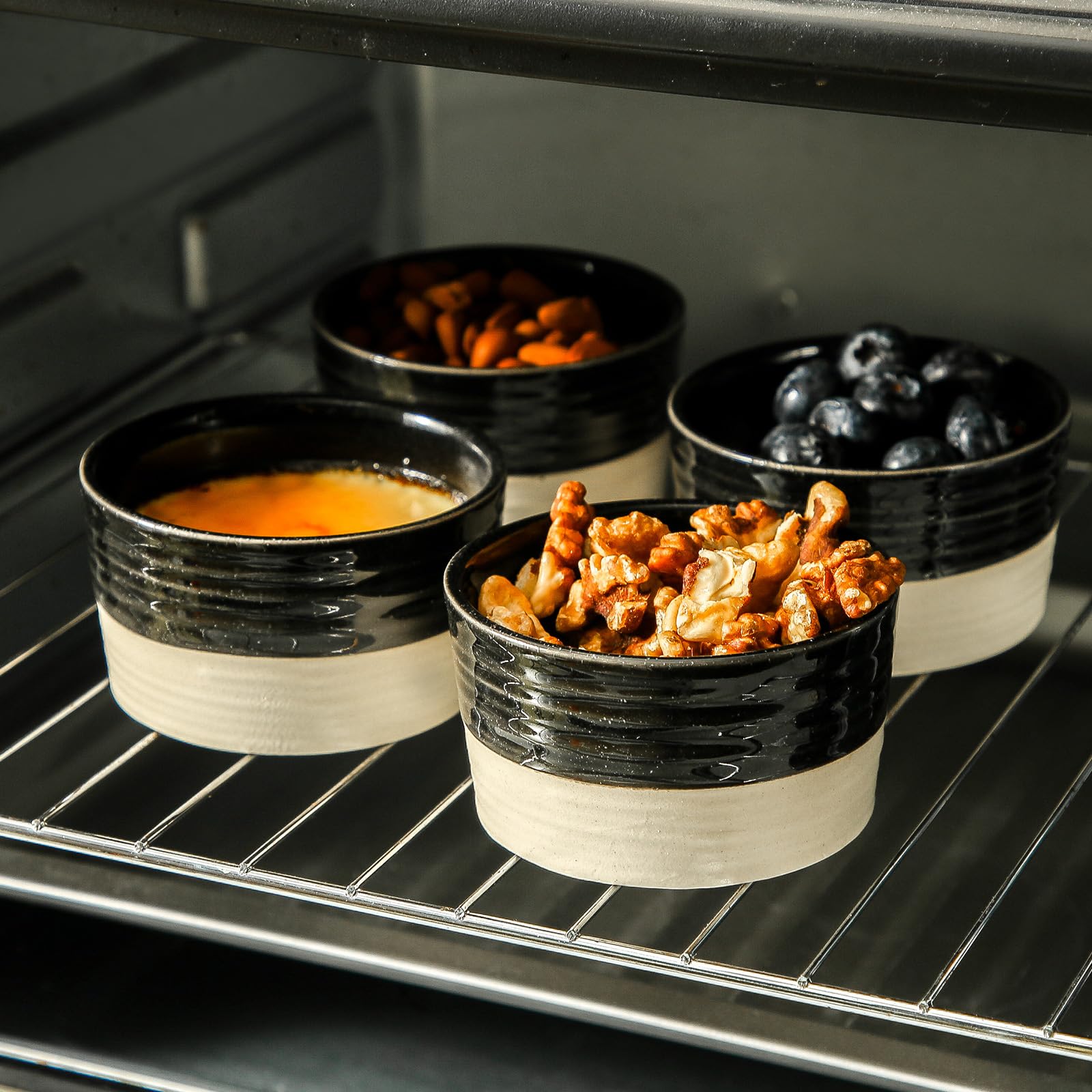 Hasense 6oz Ceramic Ramekins - Oven Safe Mini Baking Cups for Creme Brulee, Pudding & Ice Cream (Set of 6, Black) - Perfect for Desserts & Dipping Sauces