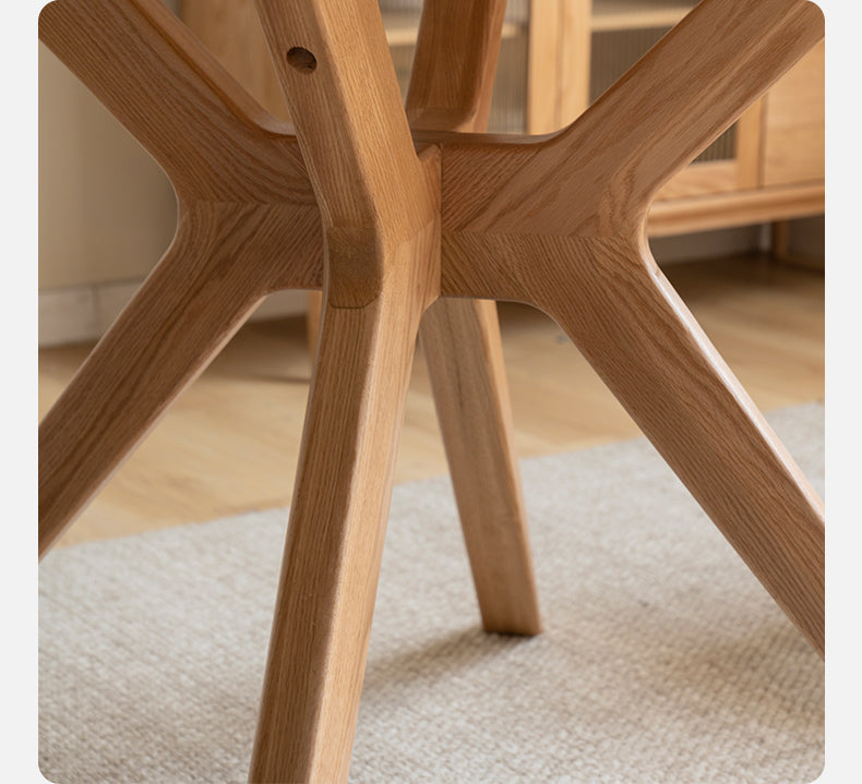 Solid Oak Wood Round Nordic Dining Table with Rock Slab Surface - Modern Farmhouse Kitchen & Dining Room Furniture for Family Gatherings