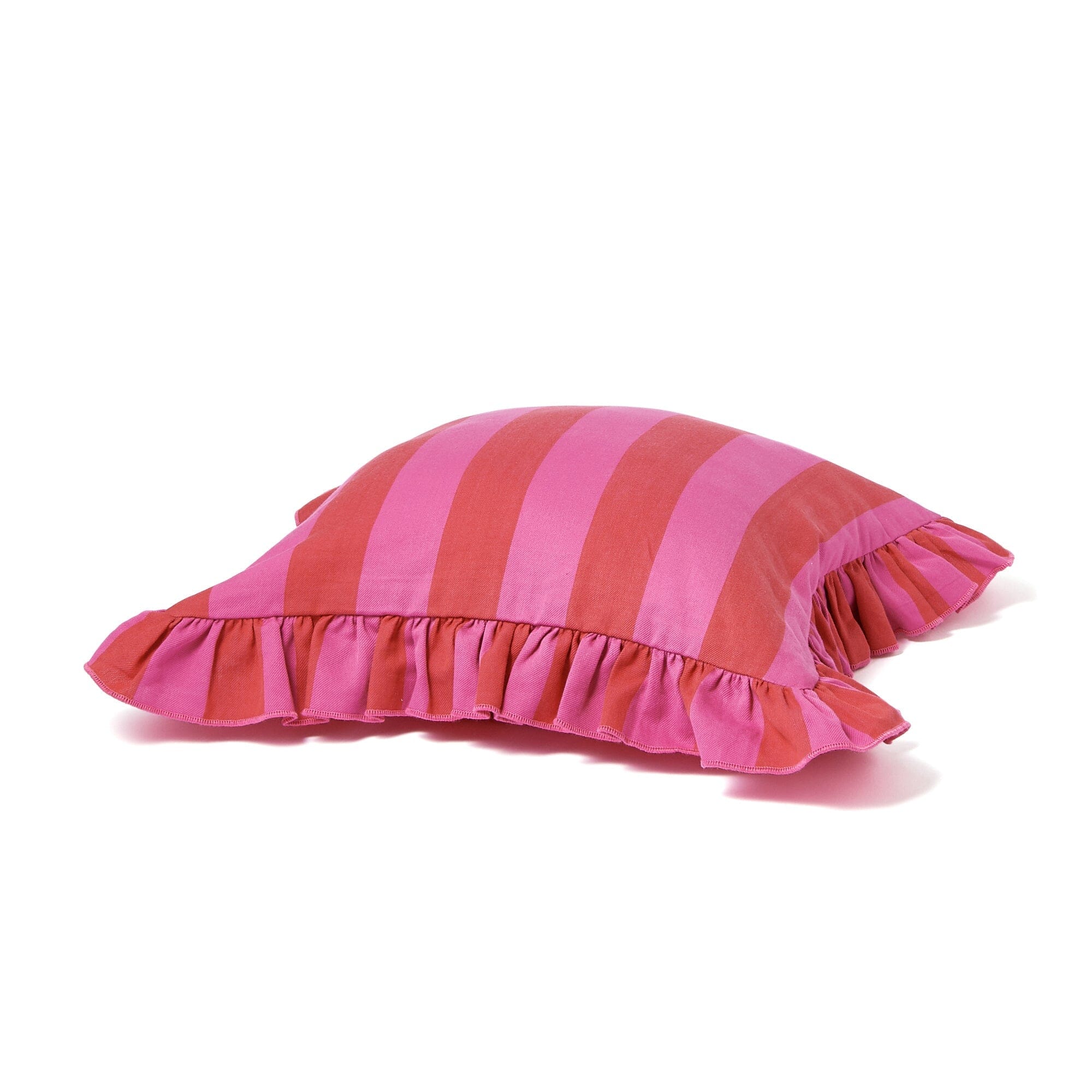 Frill Stripe Decorative Pillow Cover 18x18 Inches - Red and Pink Striped Cushion Case for Sofa, Bed, Chair - Home Decor & Living Room Accessories