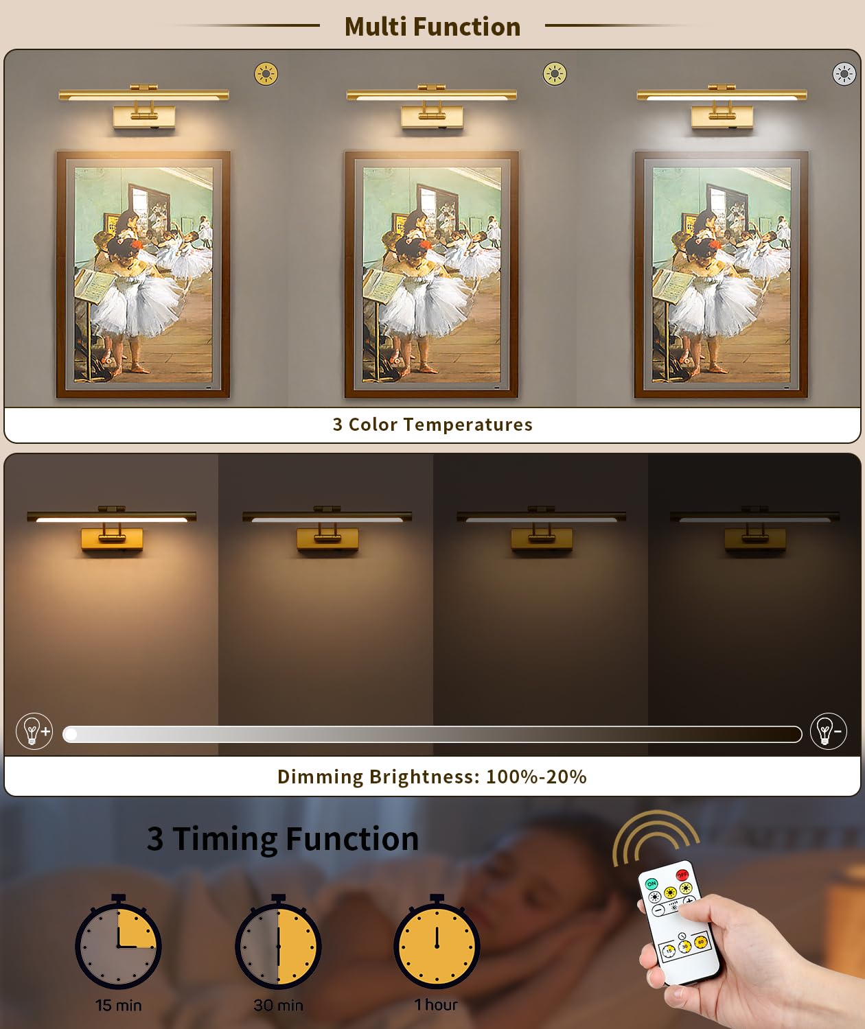 Rechargeable Battery Operated Picture Lights with Remote & Timer - 15.75