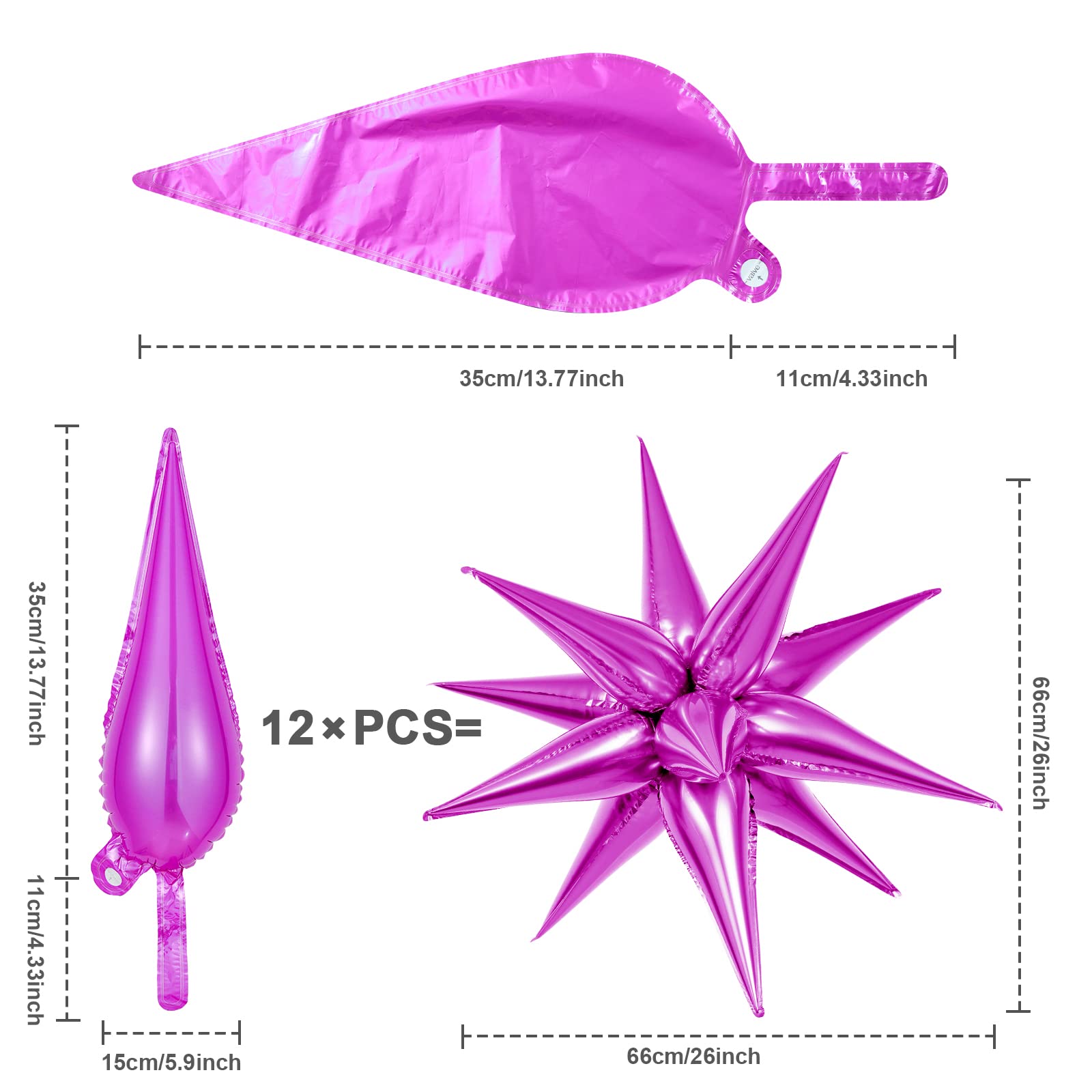 50 Pcs Rose Red Spike Balloons & 26 Inch Star Balloons Set - 4 Spike Foil Balloons + One Piece 12-Pointed Star Explosion Balloon - Large Mylar Balloons for Birthday Party, Christmas Wedding Decorations - Perfect for Baby Showers, Graduations & Anniversary Celebrations