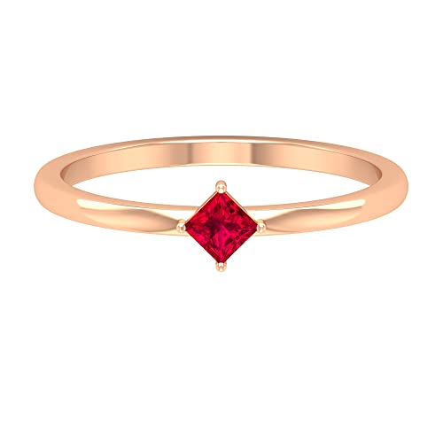 0.25 CT Princess Cut Ruby Promise Ring - Certified July Birthstone Ring in 14K Solid Gold - Elegant Diagonal Ruby & Gold Design for Anniversaries, Engagements & Special Occasions