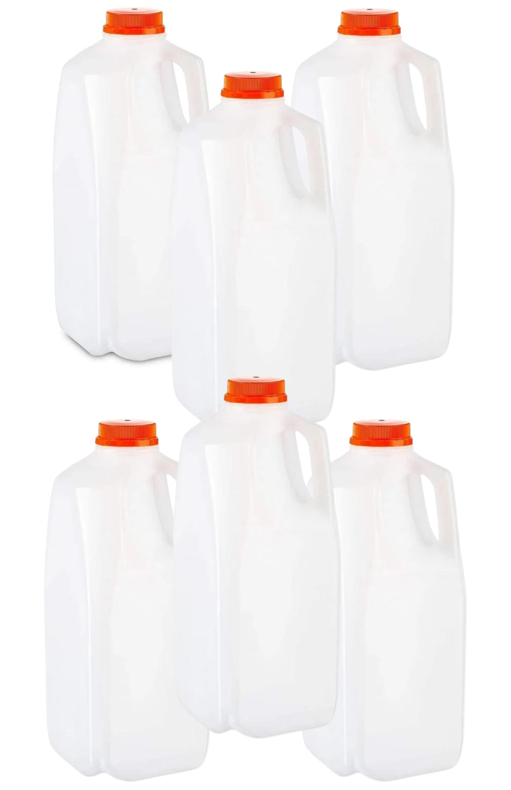 64 Oz. Empty HDPE Plastic Juice & Milk Bottles (6-Pack) with Orange Tamper-Evident Caps - BPA-Free Food Grade Containers for Homemade Juices, Smoothies, Tea, Milk Storage & Meal Prep - Ideal for Home Brewing, Commercial Use & Bulk Beverage Packaging