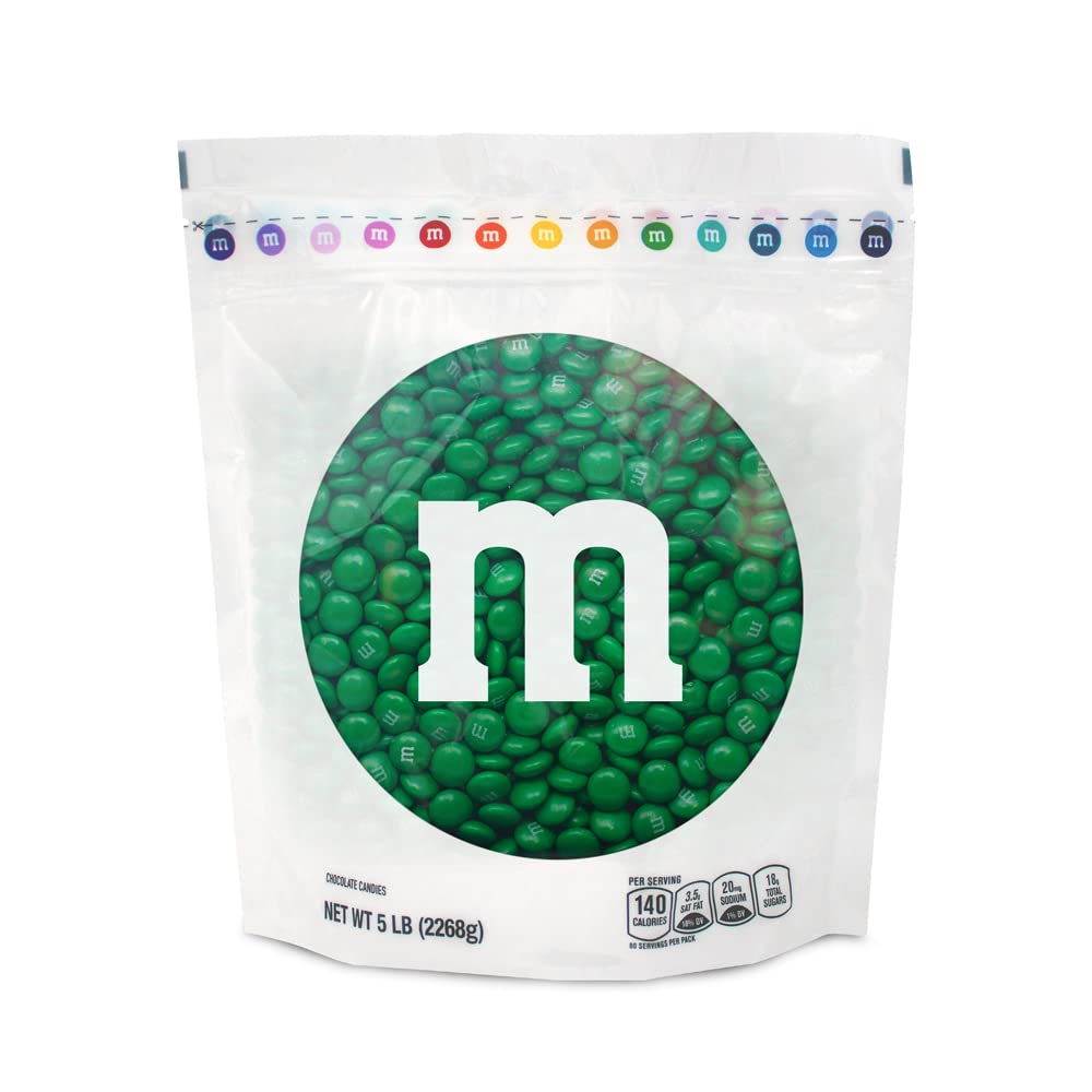 M&M'S Dark Green Milk Chocolate Candy - 5lbs Bulk Resealable Bag for Candy Bars, Holiday Parties, Graduations, Christmas, Dessert Tables & DIY Party Favors - Perfect for Baking, Gift Giving & Office Snacks