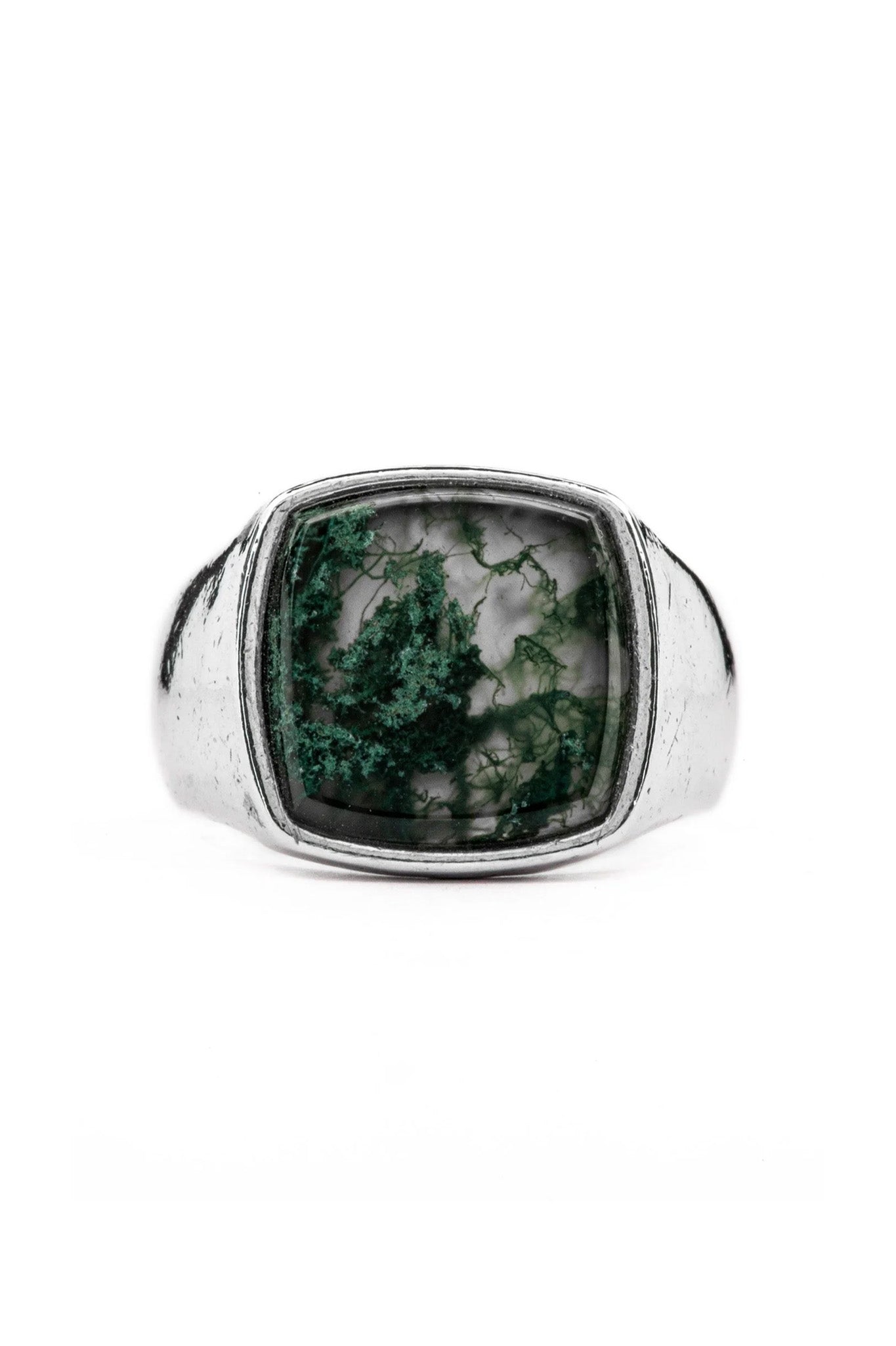 Creed Signet Moss Agate Ring for Men - Luxury Sterling Silver Band with Unique Gemstone, Perfect for Weddings, Engagements & Special Occasions