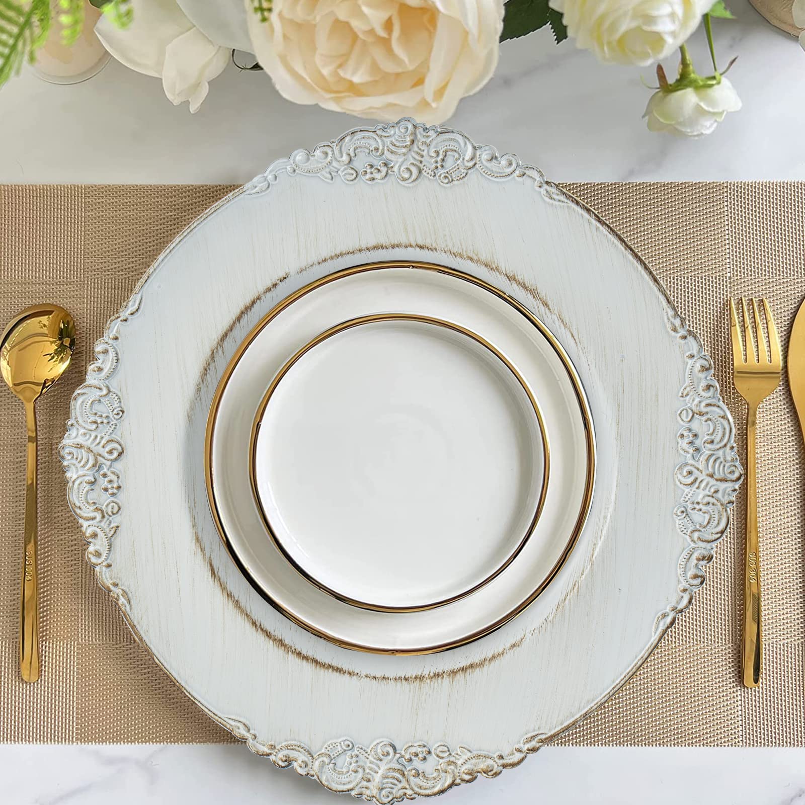 MAONAME Antique White Charger Plates Set of 12 - 13