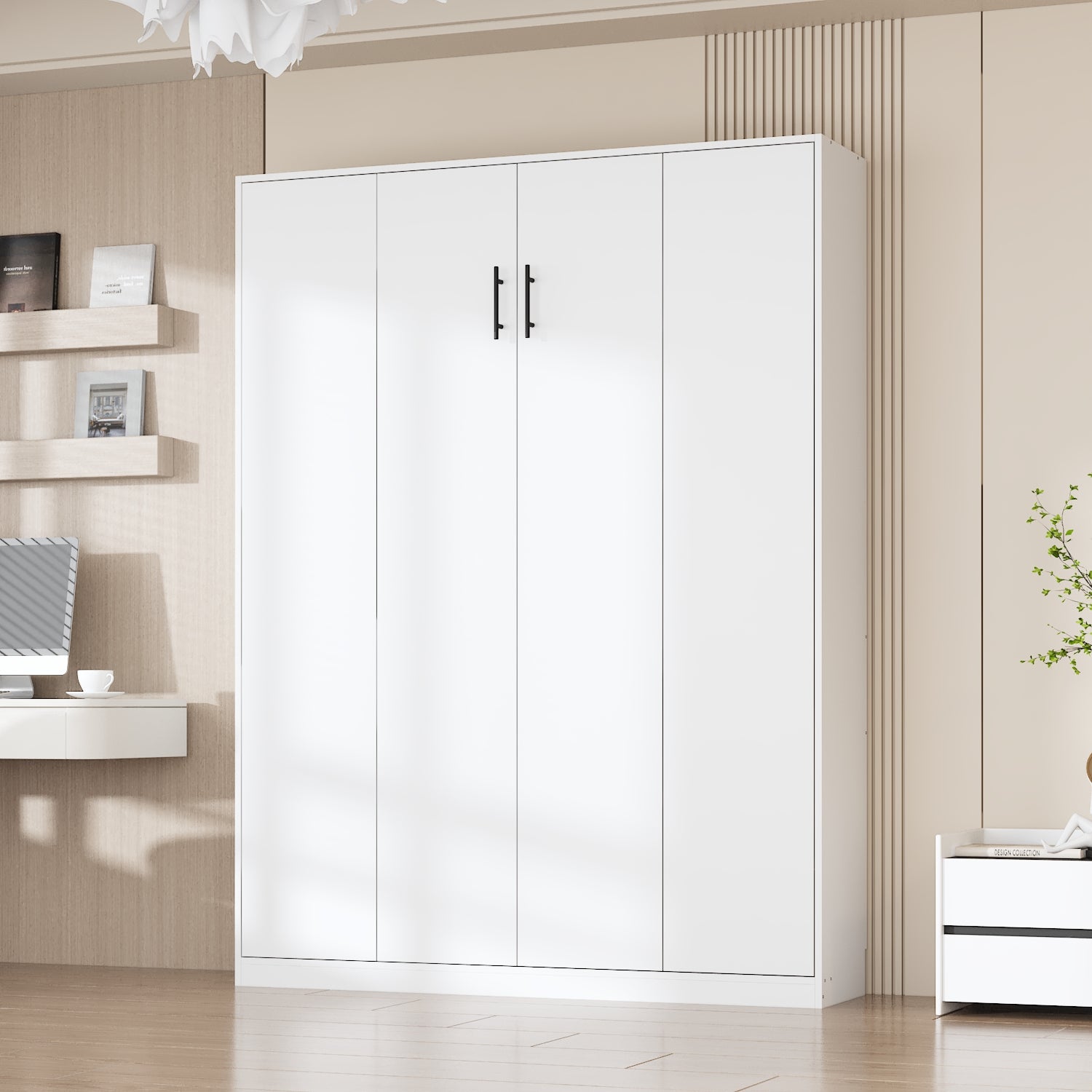 Modern White Murphy Wall Bed - Space-Saving Foldable Bed for Small Apartments, Guest Rooms & Home Offices