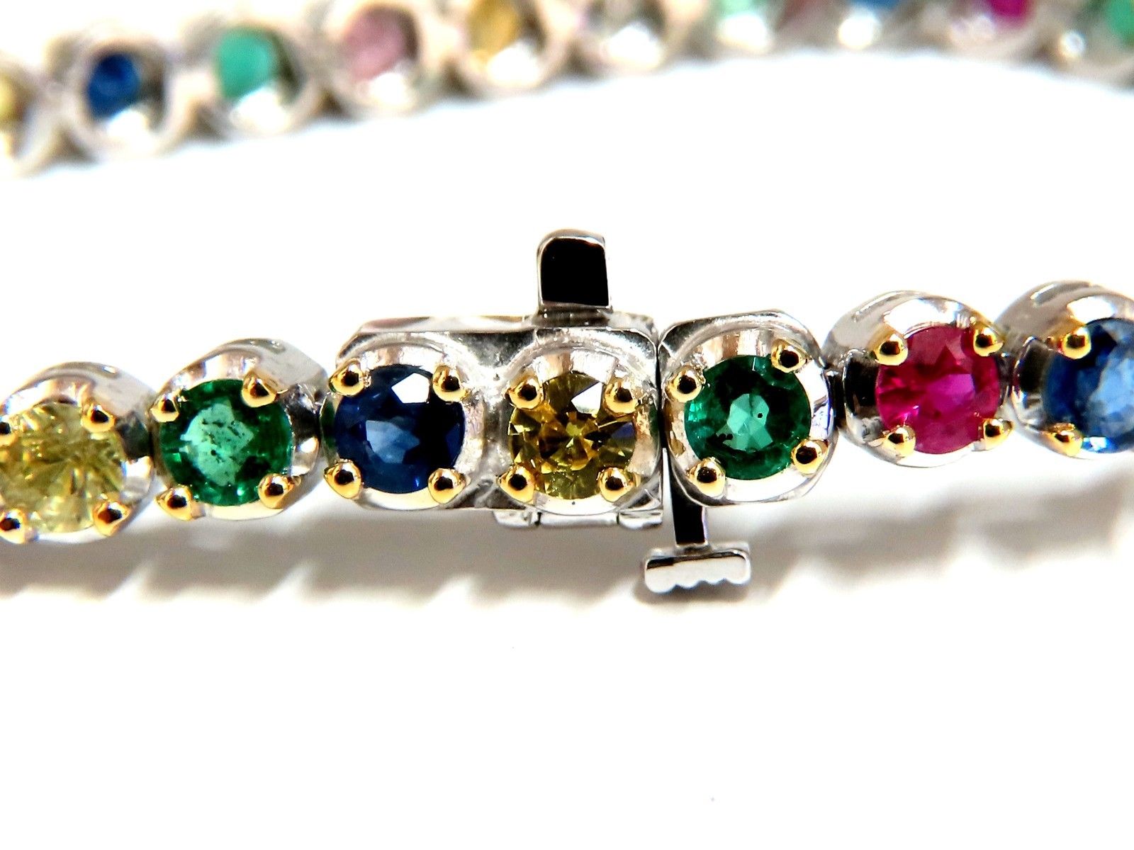 7.36ct Natural Ruby Emerald Sapphire Diamond Tennis Bracelet - 14K Gold Gemstone Line Bracelet for Women - Perfect for Weddings, Parties & Special Occasions