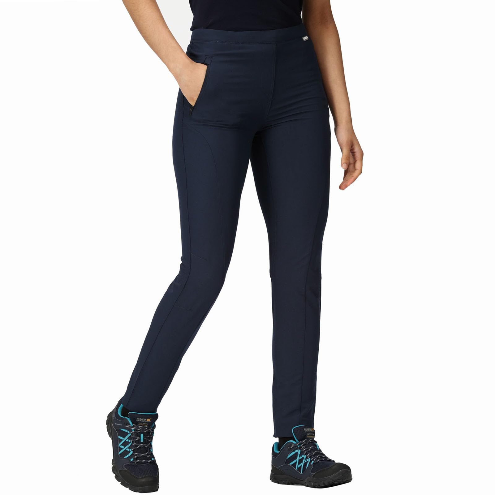 Women's Stretch Trousers - Navy Blue Comfort Fit Pants with Short Leg (Size 8) | Perfect for Office Wear, Casual Outfits & Travel