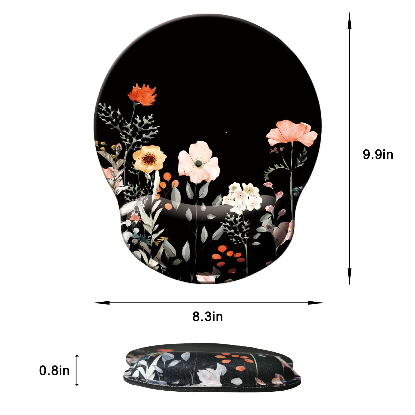 Ergonomic Mouse Pad with Memory Foam Wrist Support - Non-Slip Rubber Base Gaming Mouse Pad for Computer & Laptop - Perfect for Office, Home & Gaming (Flower Black Design)